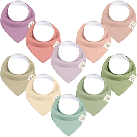 10-Pack Organic Baby Bandana Bibs for Girls - Super Absorbent Triangle Baby Bibs for Drooling and Teething Infant, 100% Cotton Extra Soft for Newborn, Infant 0-36 Months (Cupcake)