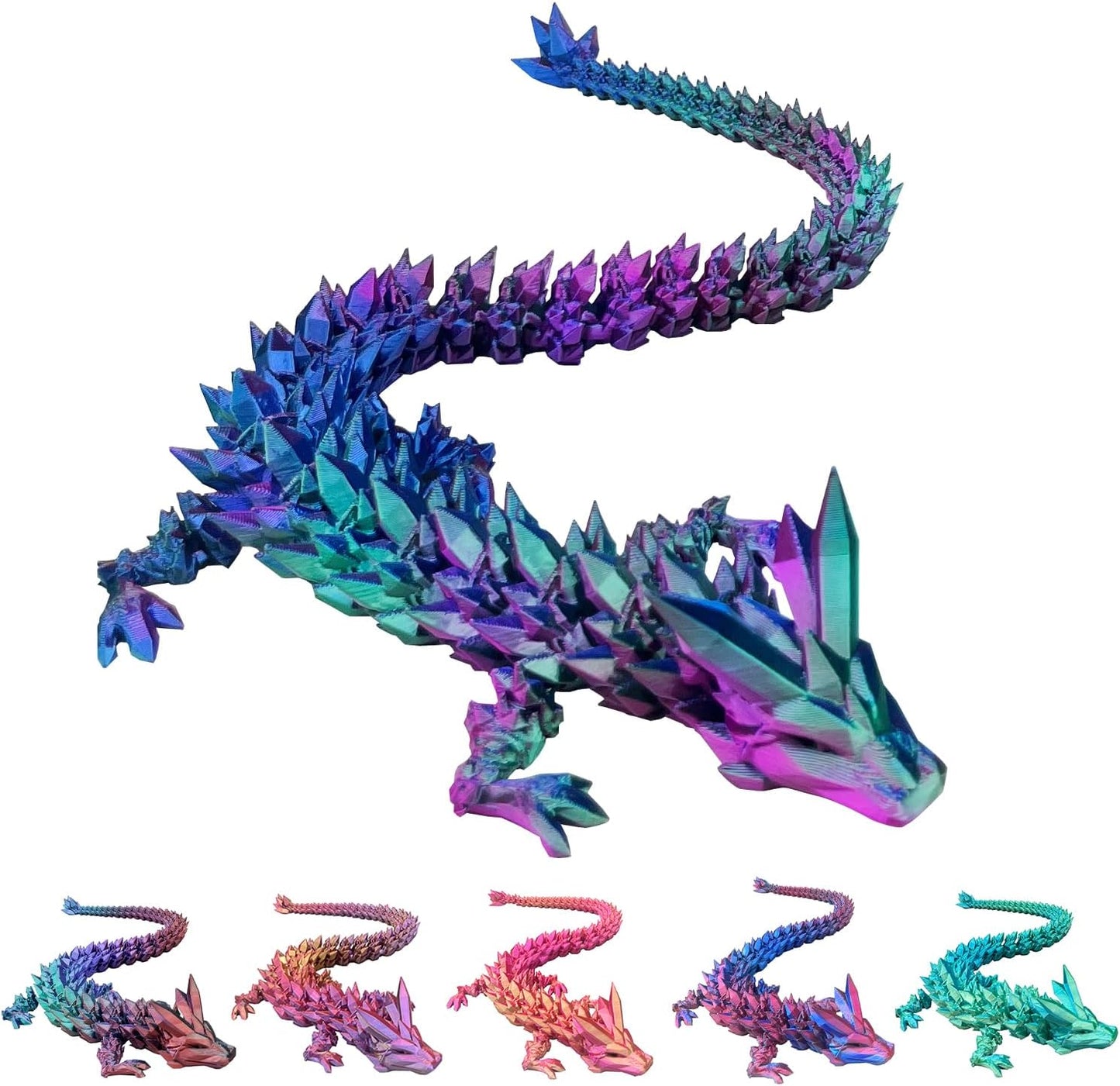 Dragon Eggs with Dragon Inside, 16.5 Inch Large 3D Printed Dragon Egg Articulated Dragon Crystal Dragon Executive Desk Toys Fidget Toy for Autism/ADHD (Red Green Blue, only Dragon)