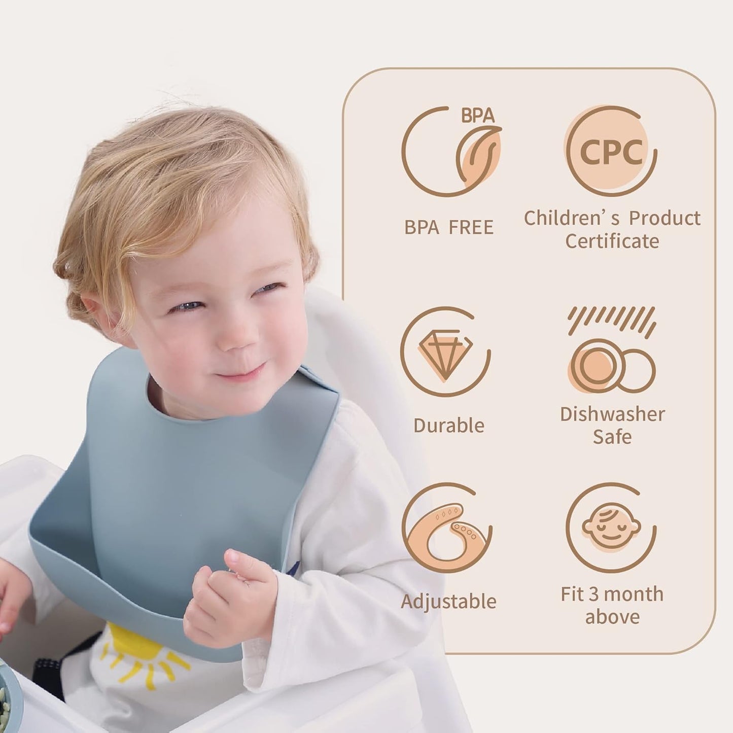 Moonkie Silicone Baby Bibs Set Of 2 | BPA Free Waterproof | Soft Flexible Silicone Bibs for Babies & Toddlers(Pale Mauve/Shifting Sand)