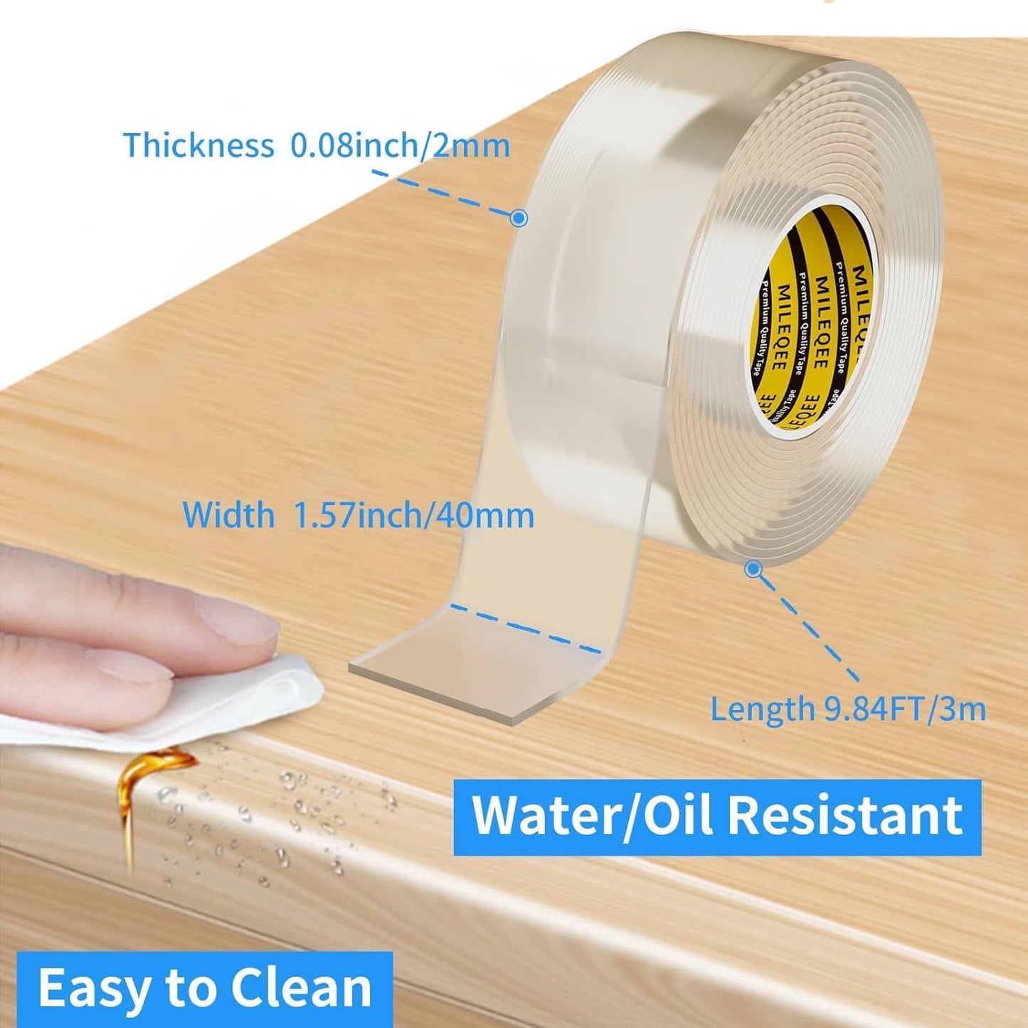 2Pack Clear Edge Protector Strip,1.57in x 9.84FT(19.68FT Total),Sharp Edge Wrap Cover Tape,Self Adhesive Protective Bumper Guards for Cabinet Door Desk Table Bed Furniture,Kitchen Countertop