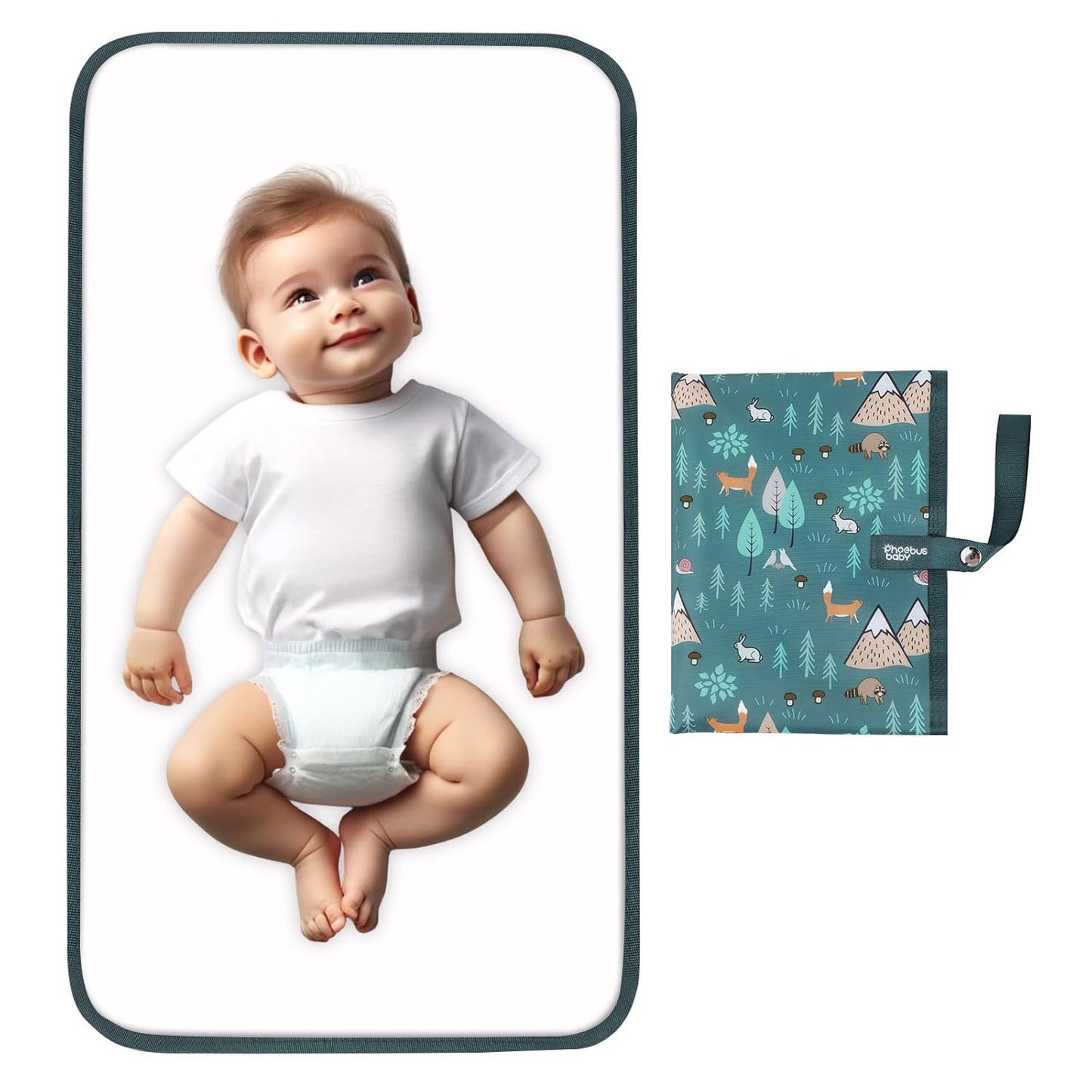 Portable Diaper Changing Pad for Baby - Waterproof Compact Changing Mat with Wrist Strap - Wipeable Travel Changing Pad for Diaper Bag - Gifts for Baby Shower by PHOEBUS BABY(Woods)