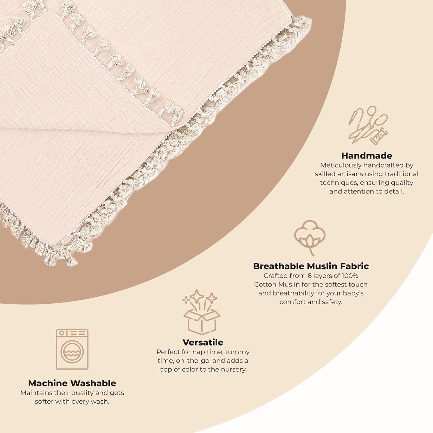 Crane Baby Muslin Swaddle Blanket, Soft Cotton Lightweight Nursery and Stroller Blanket for Baby Boys & Girls, Desert Brown, 30" x 40"