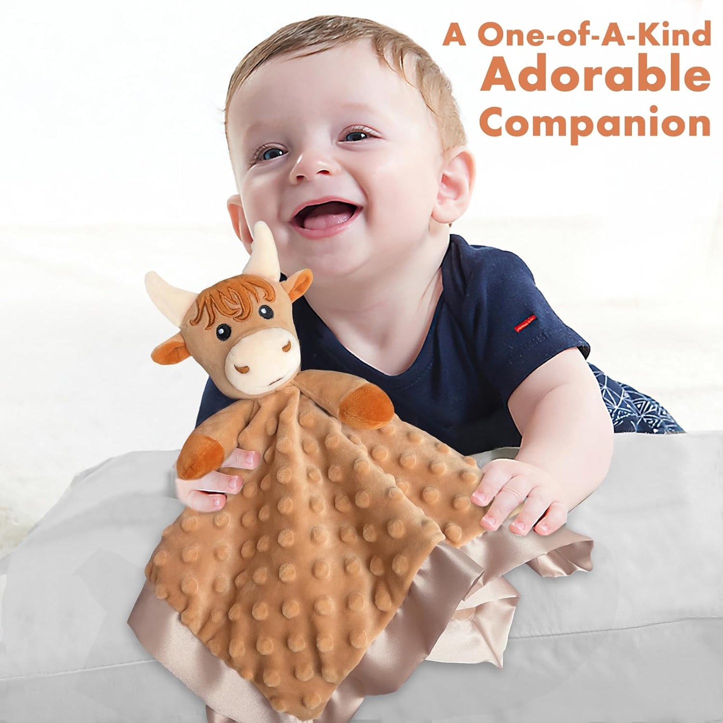 Loveys for Babies, Soft Baby Security Blanket Lovies for Babies, Stuffed Animals Blankie for Newborn Infant with Baby Snuggle Toy, Baby Boys Gifts Highland Cow Security Blanket 16 Inch