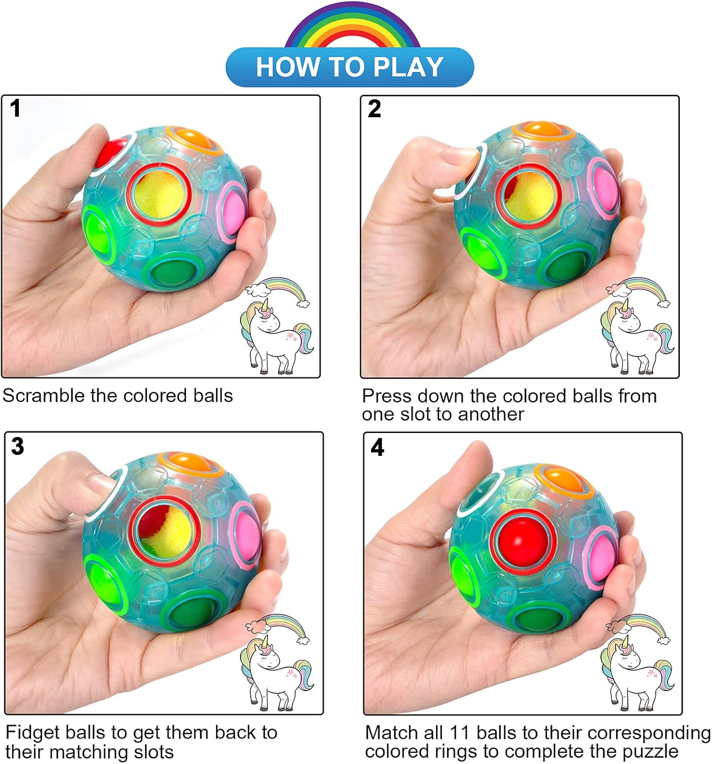 Vdealen Magic Rainbow Puzzle Ball, Fidget Ball Puzzle Brain Teaser Fidget Toy for Boys & Girls- Birthday Party Easter Valentines Day Christmas Stocking Stuffers for Kids Teen & Adults-2 Pack