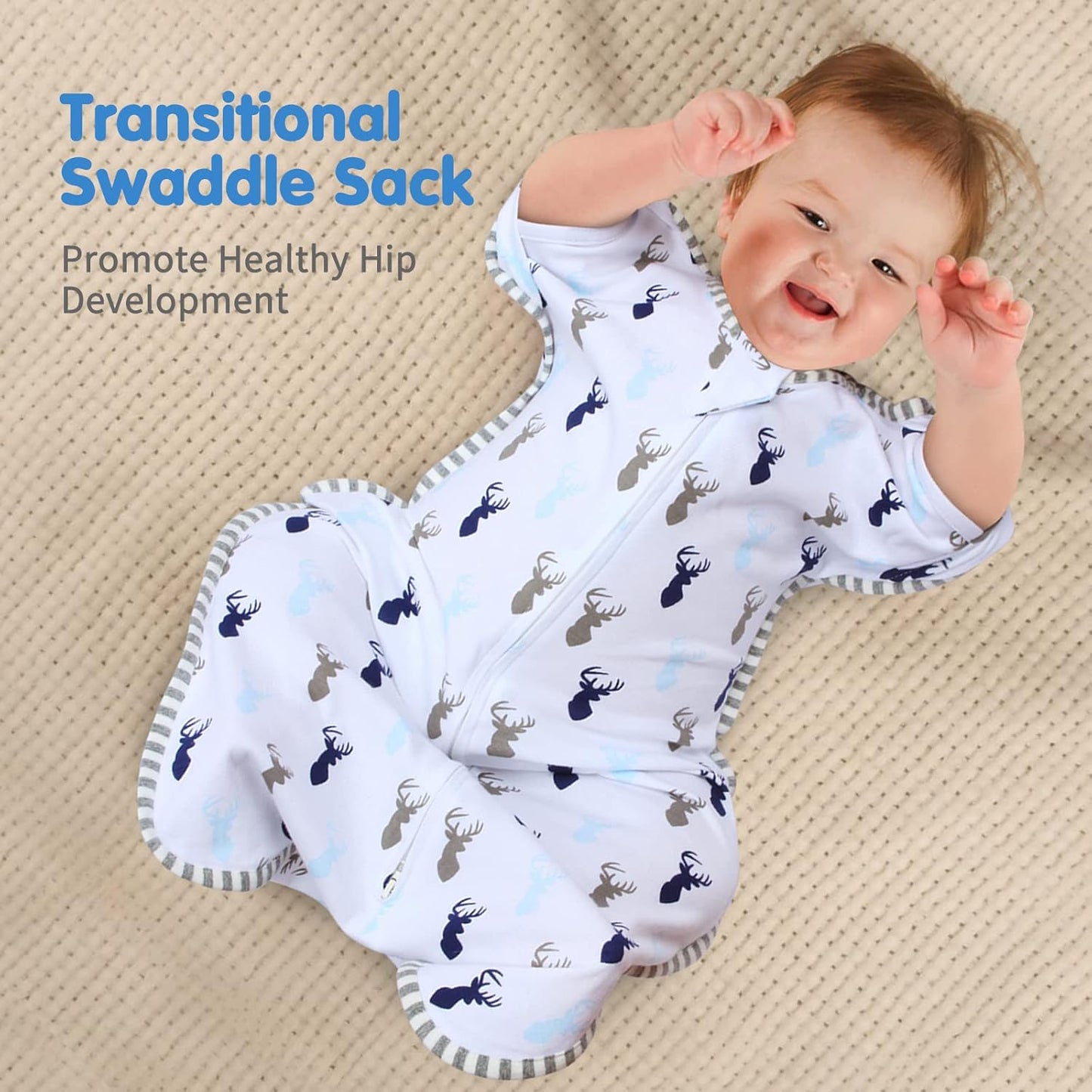 Transition Swaddle, Baby Sleep Sack 3-6 Months Arms up Swaddle 2-Way Zipper 100% Cotton Arms in/out, 0.8 Tog Baby Swaddles Sleep Sack for Boy Girl, 2-Pack Transitional Swaddle Sack (Medium 14-20lbs)