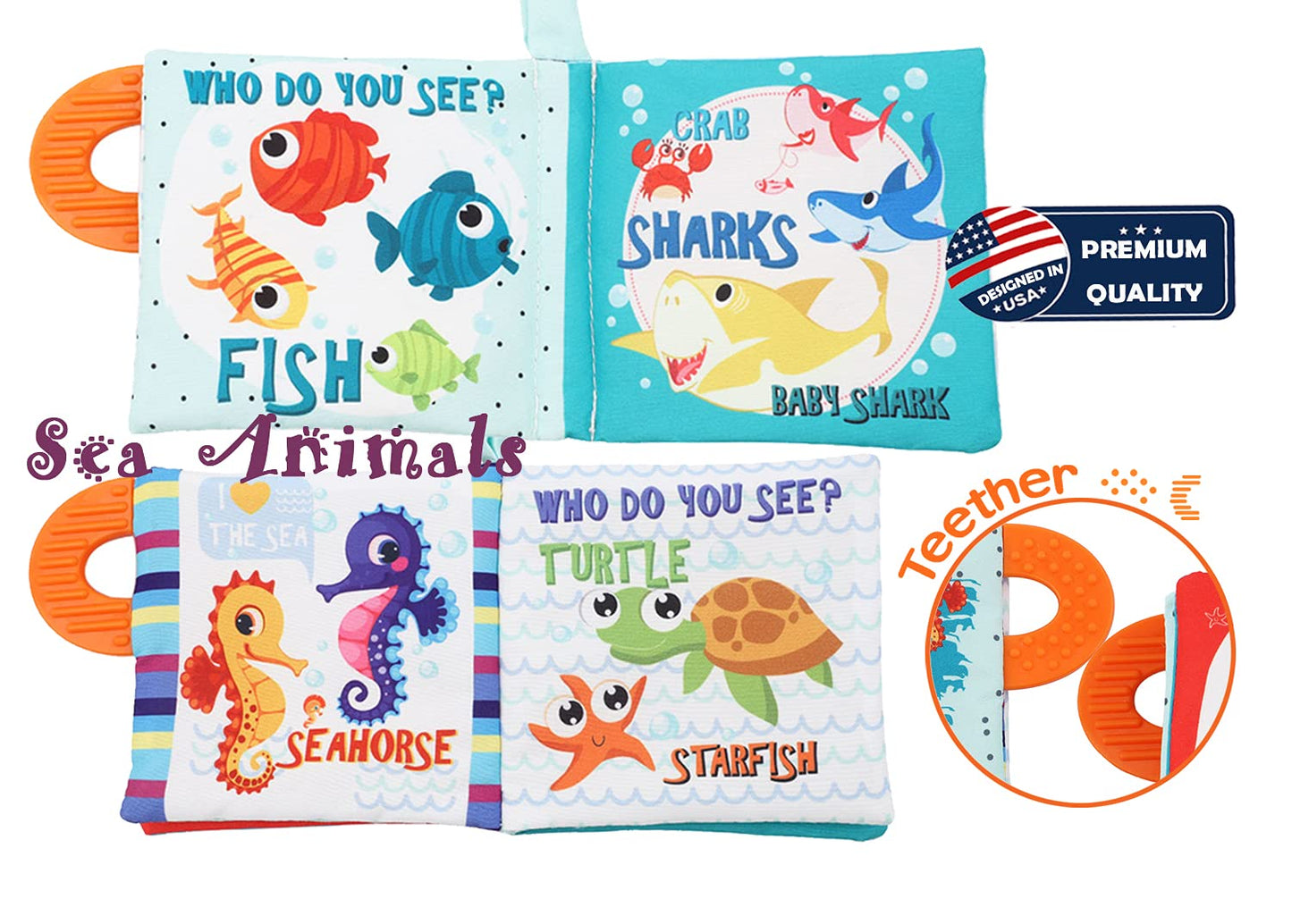 High Contrast Baby Books, Black and White Cloth Crinkle Books for Babies Infant Toys 0-3-6-12-18 Months, Shower Baby Gifts, Teething Teether Sensory Toy for Boys Girls, Fish, 2PCS