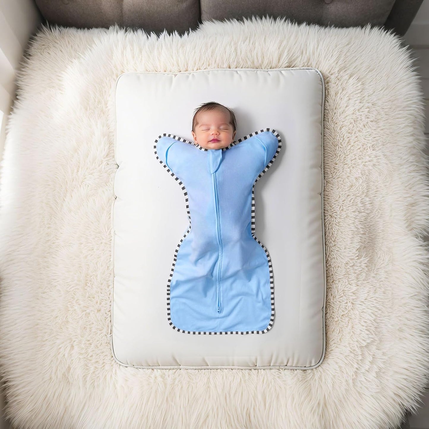 Transition Swaddle, 2 Pack 100% Cotton Baby Sleep Sack, 2-Way Zipper Infant Arm Up Swaddle for Newborn Baby Boys Girls (Khaki + Sky Blue, L(6-9 Months))
