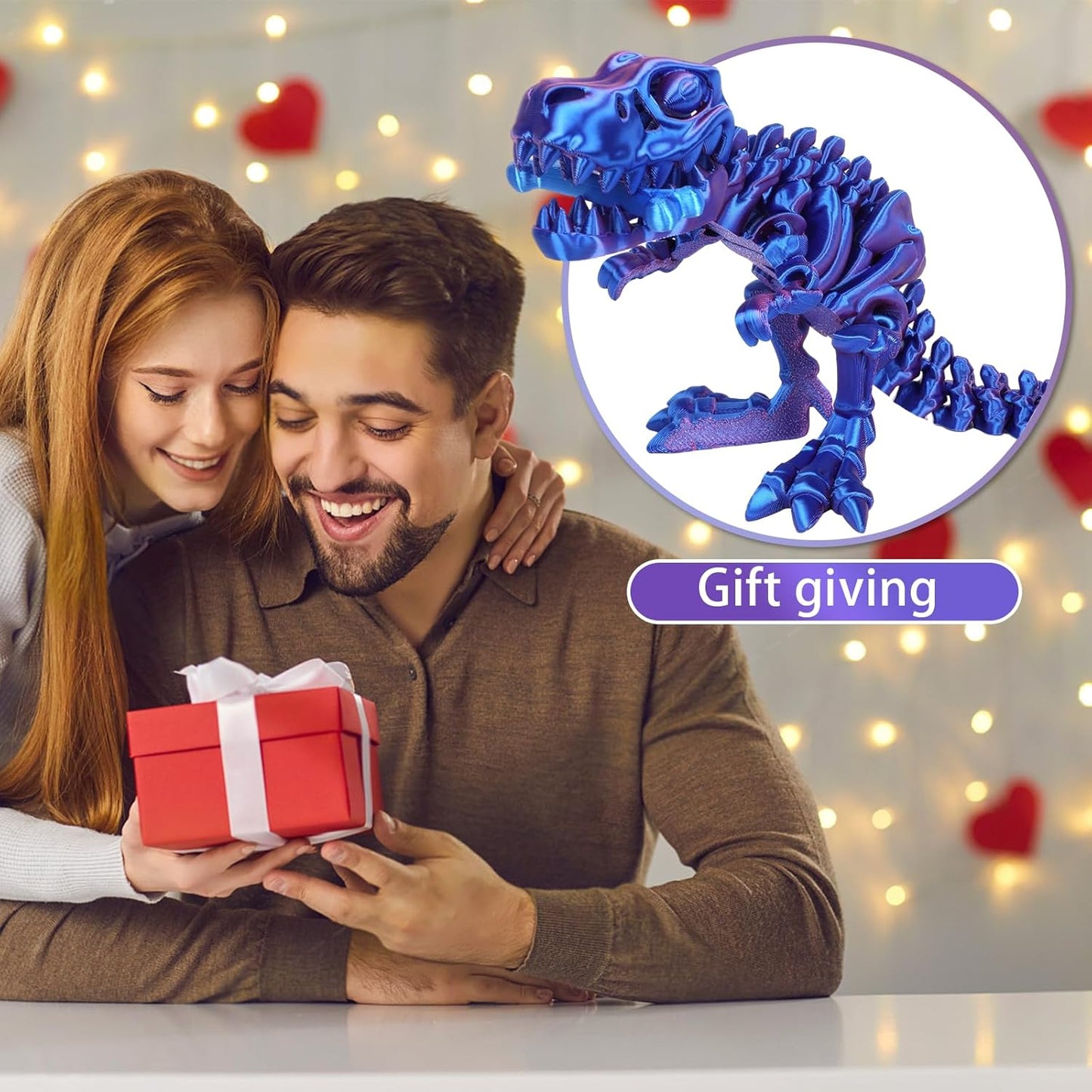 3D Printed Dinosaur Bone Skeleton Tyrannosaurus Rex with Movable Jaw Fidget Dinosaur Toys Full Articulated Dinosaur Executive Desk Toys Home Office Decor, Blue