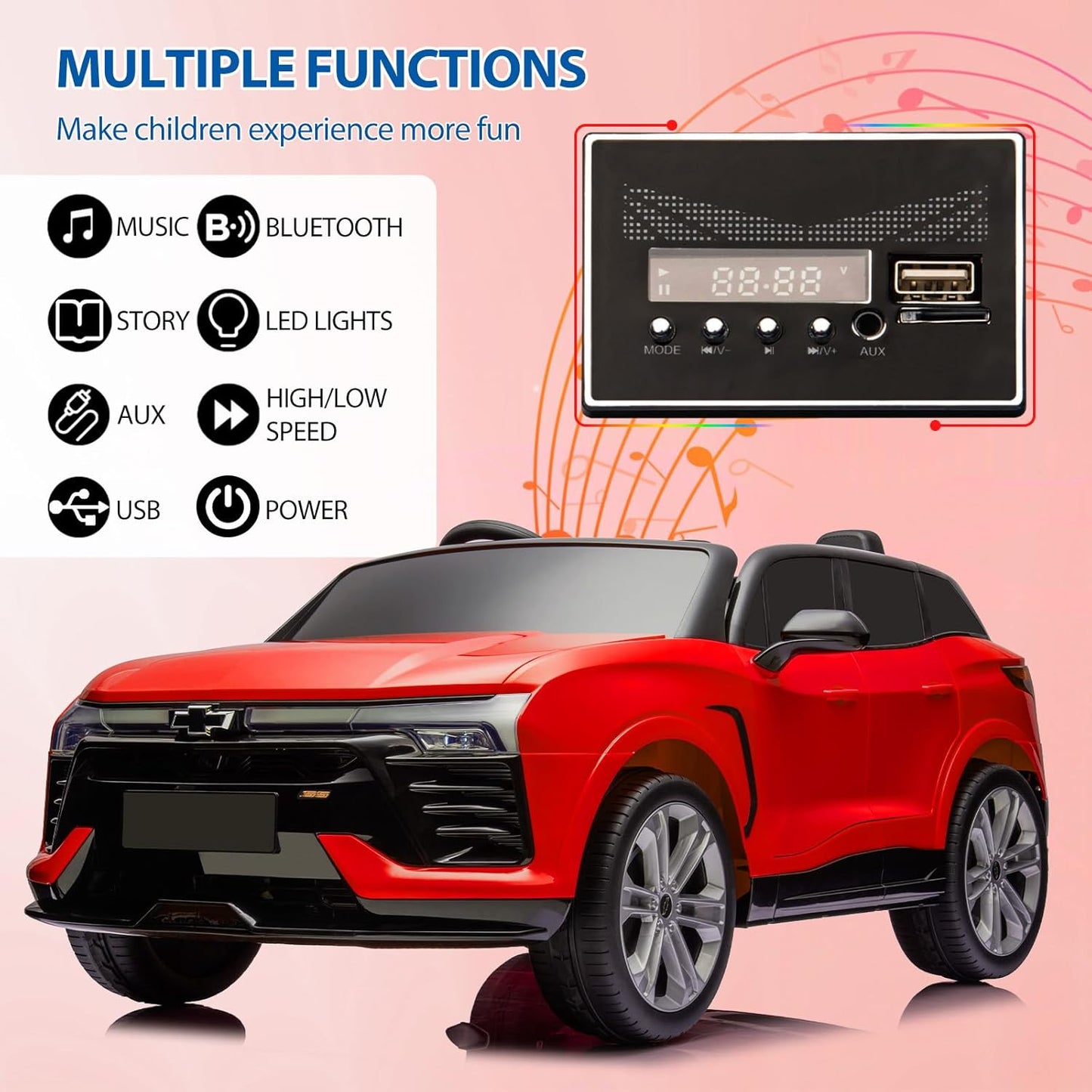 Jojoka Baby Car 24V 2-Seater SUV Licensed Chevrolet Blazer Ride On Toy w/Parent Remote Control,4xSpring Suspension, Wireless Music, Electric Vehicle Car for Kids Ages 3-8, Red