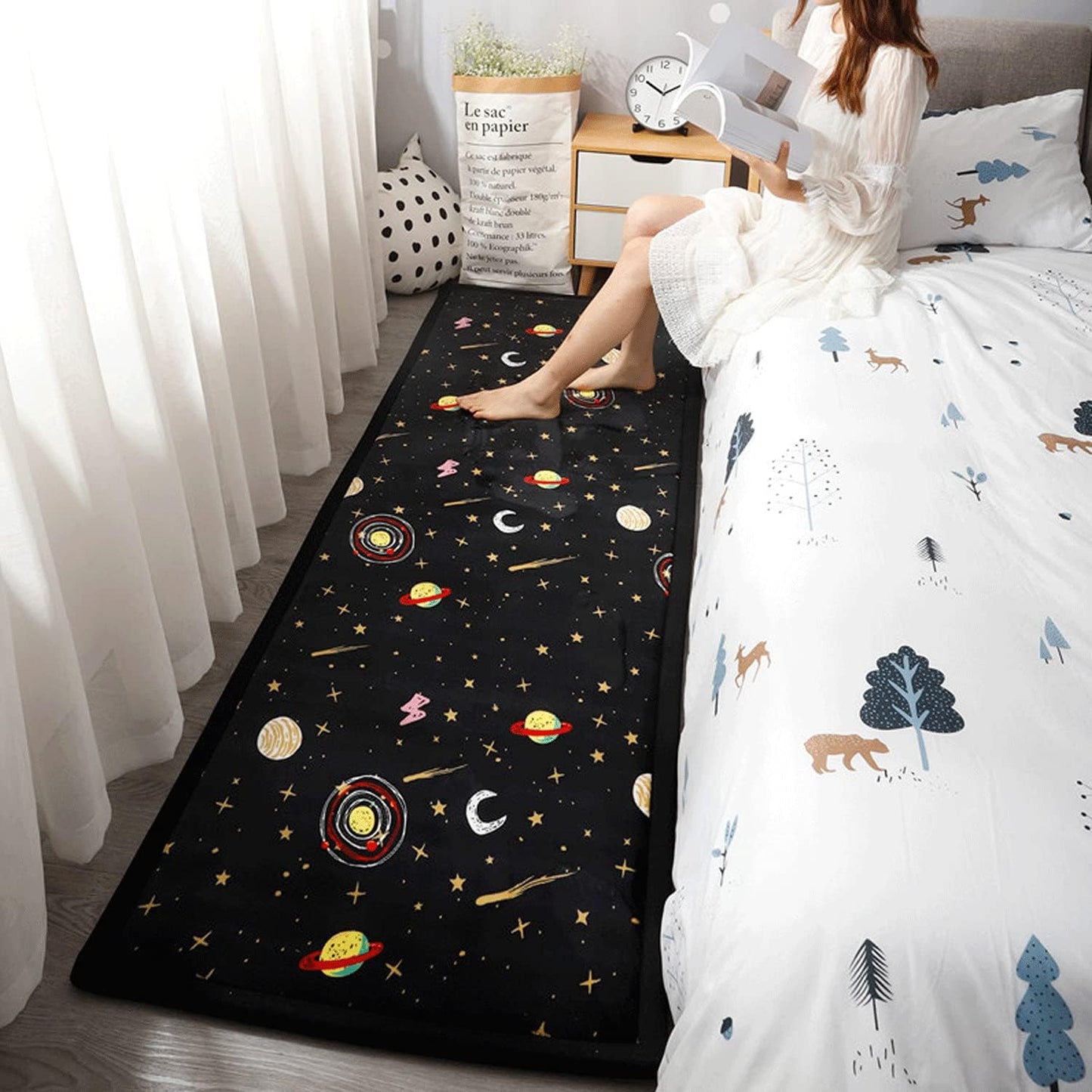 Loartee Coral Velvet Area Rug - 1" Thick Memory Foam Baby Play Mat, Washable Toddler Carpet, Home Decor for Living Room, Nursery, Kids Bedroom, Astral Black, 4'3"x6'3"