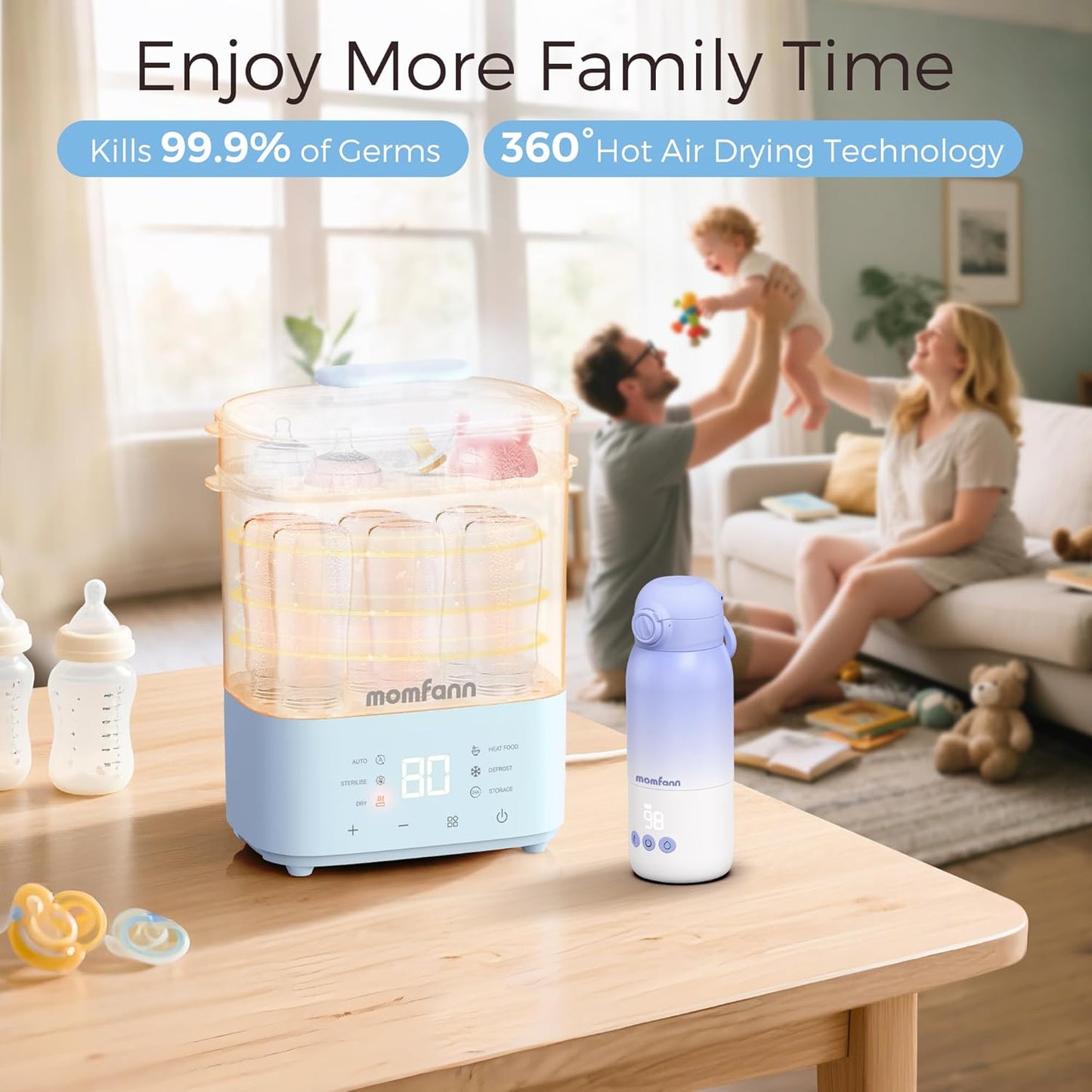 Bottle Sterilizer and Dryer, All-in-One Electric Steam Sterilizer Bottle Sanitizer for Baby Bottles, Pump Parts Accessories Newborn Essential (Blue)