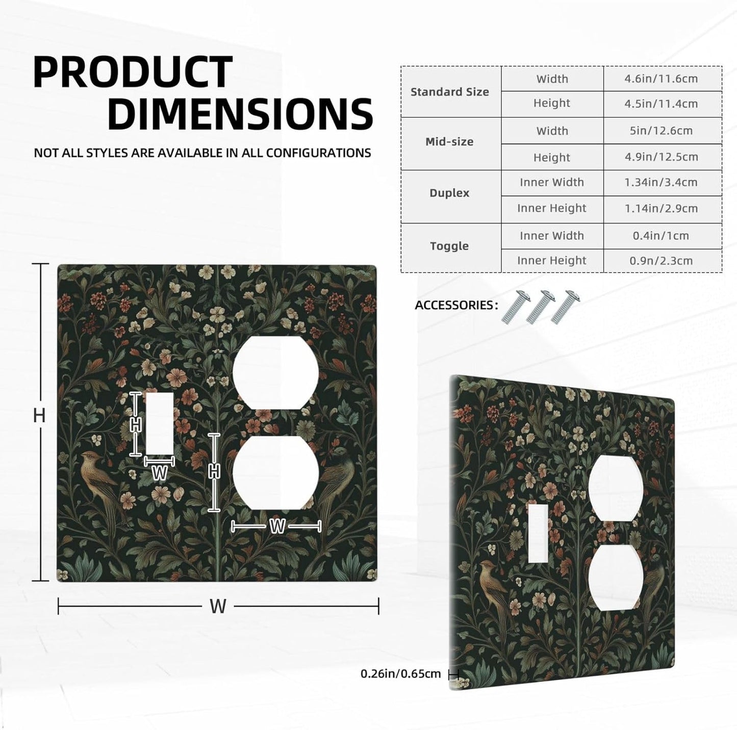 Wallplates Vintage Morris Colorful Flower Green Leaf 1 Toggle 1 Duplex Switch Plate Electrical Gfci Faceplate Decorative Light Switch Covers For Bed Room Living Room Decor