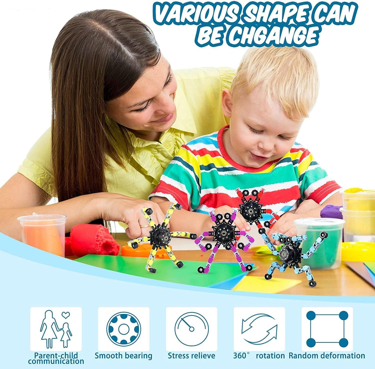 5pcs Random Fidget Spinners,DIY Deformable Robot Fingertip Toys,Decompression Spinner,Deformable Creative Mechanical Gyro Toys,Stress Relief Mechanical Chain Toy for Kids Adults，Party Supplies