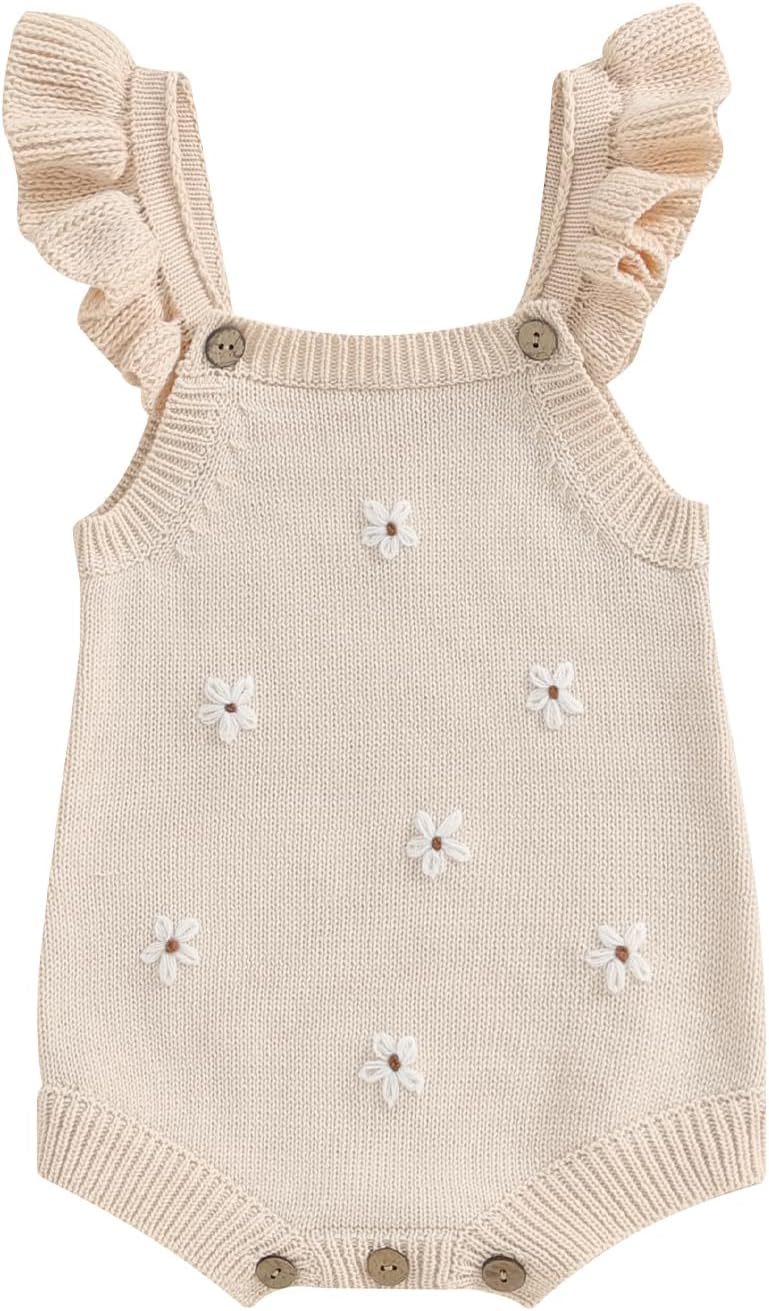 BULINGNA Newborn Infant Baby Girl Summer Romper Sleeveless Floral Knitted Bodysuit One Piece Jumpsuit Baby Girl Overalls
