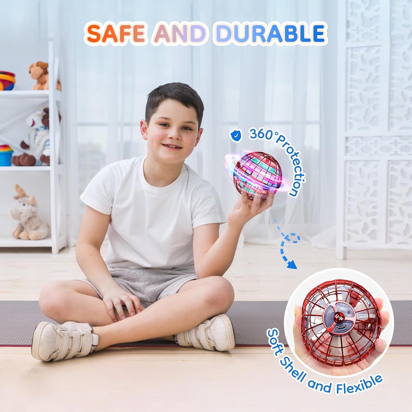 TOMZON Flying Orb Ball, Galaxy Ball Cool Toys for Boys Girls, Hover Ball Boomerang Fidget Spinner, Drone for Kids with Colorful Light Flying Spinner, A32 Red