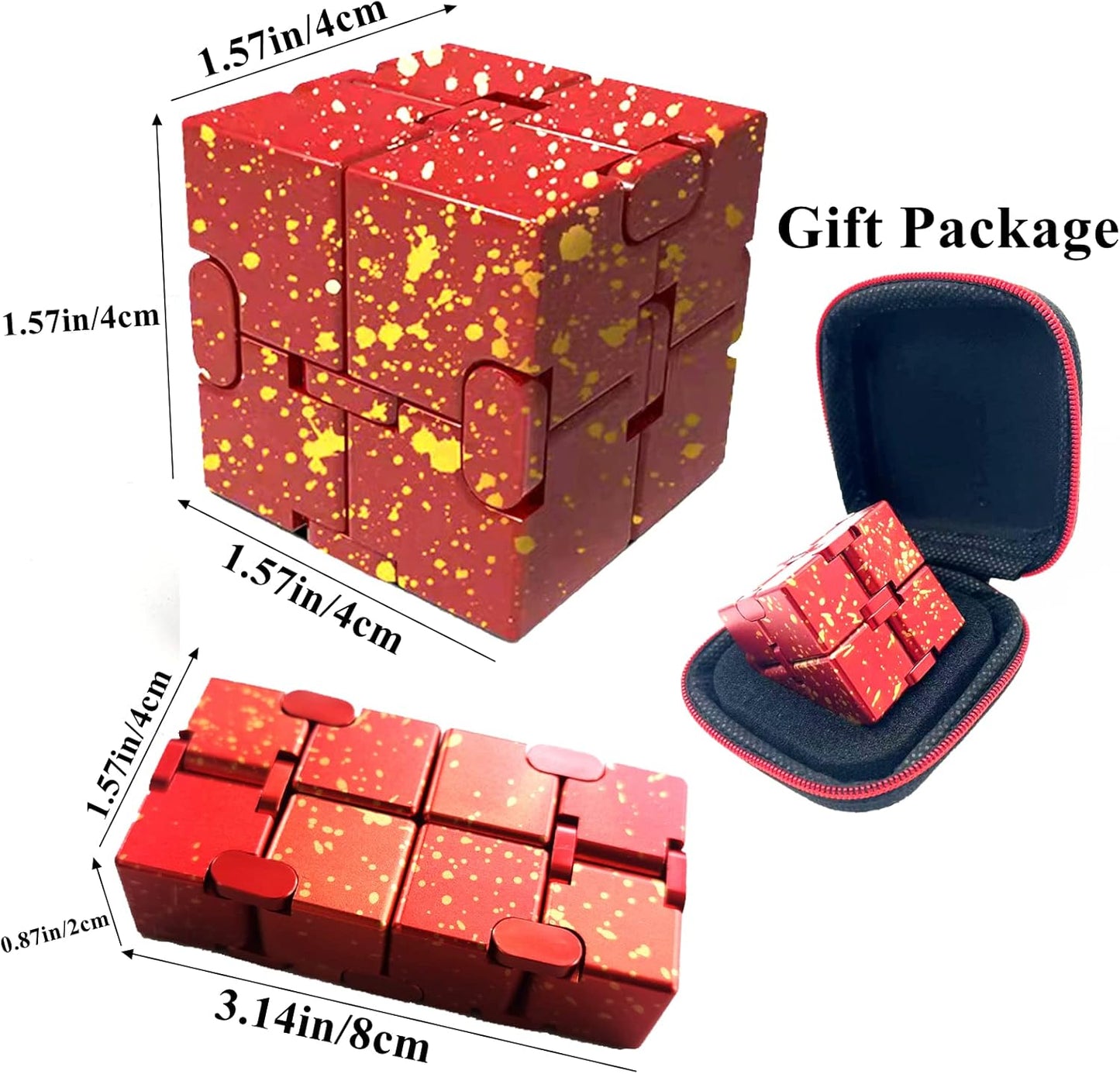 Metal Fidget Toys Infinity Cube for Men Gadgets Anxiety Stress Relief Aluminum Alloy Material (RED & Yellow)