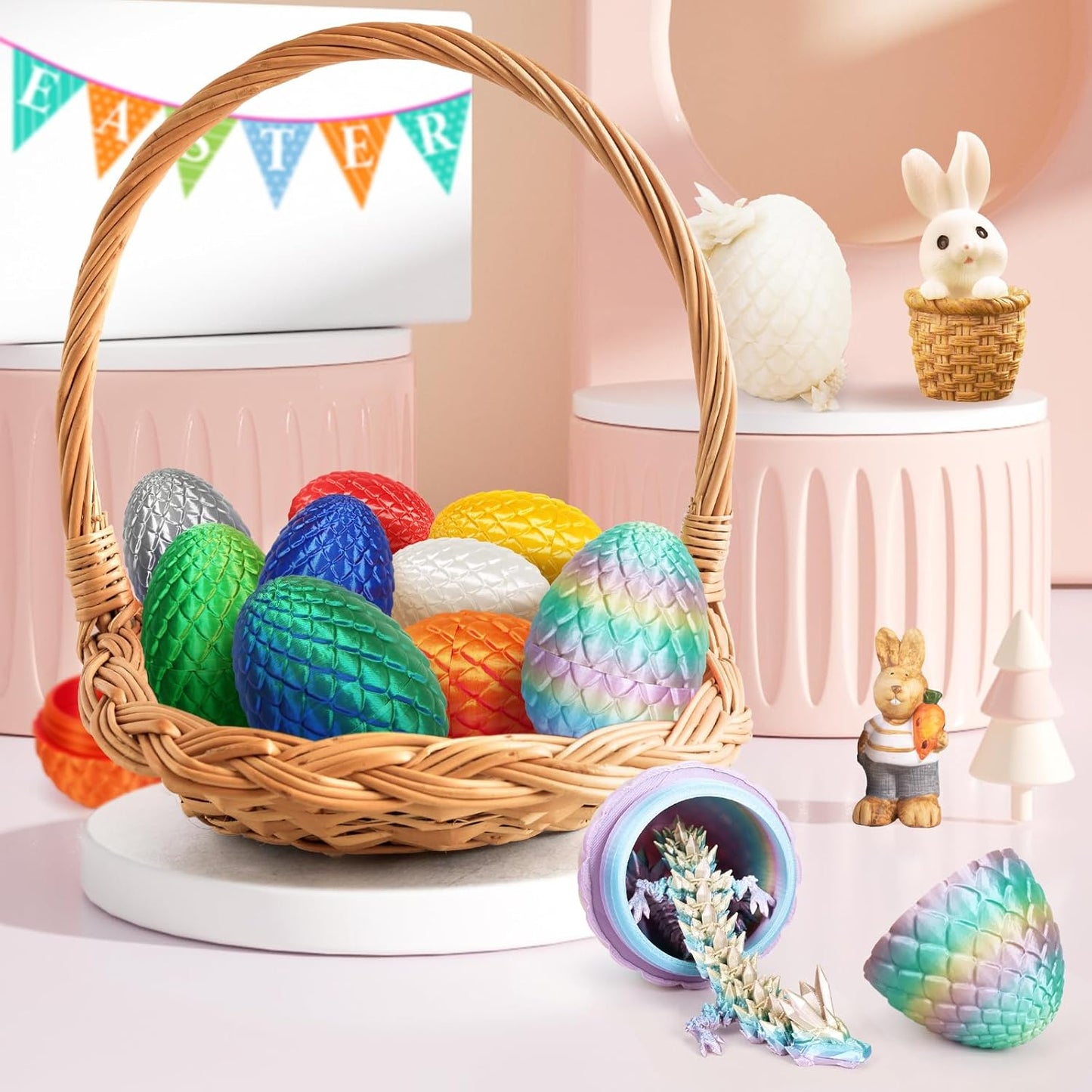 3D Printed Dragon Egg,Dragon Eggs with Dragon Inside,Crystal Dragon Fidget Toys,Full Articulated Dragon Dragon in Egg,Adults Fidget Toys for Autism ADHD (Laser Green-12inch)