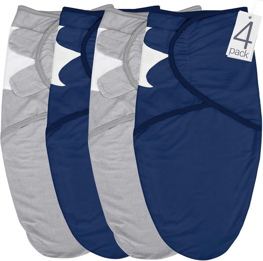 Biloban Baby Swaddles 0-3 Months for Boy & Girl, Cotton Swaddle Blanket, Newborn Essentials, Grey & Navy, 4 Pack
