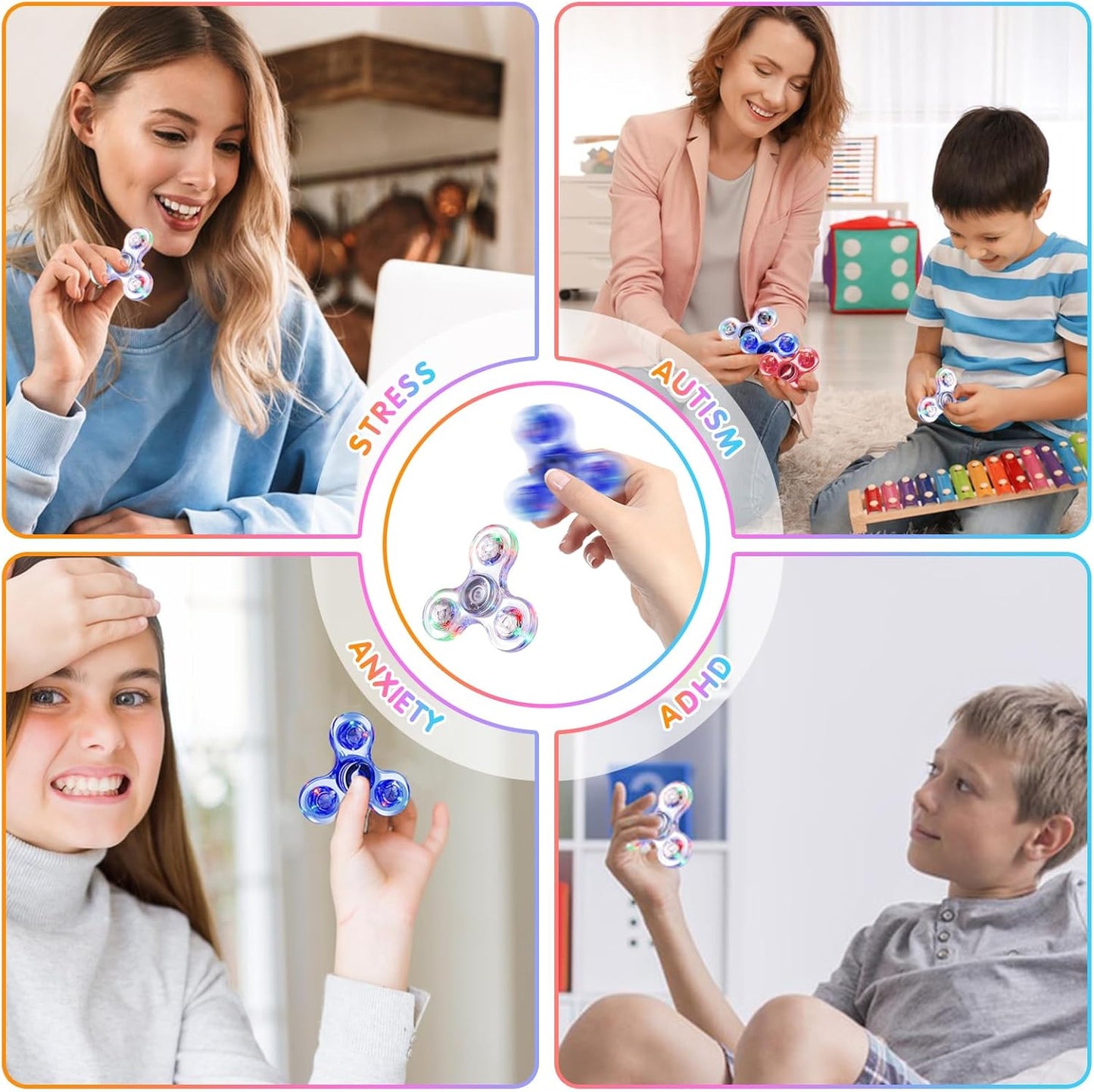 Gigilli Fidget Spinners 2 Pack, LED Light up Sensory Fidget Toys for Kids Adults, Glow in The Dark Fidget Toys for Teens Boys Girls Classroom Prizes for Kids 4-8-12, ADHD Stress Anxiety Relief Fidgets