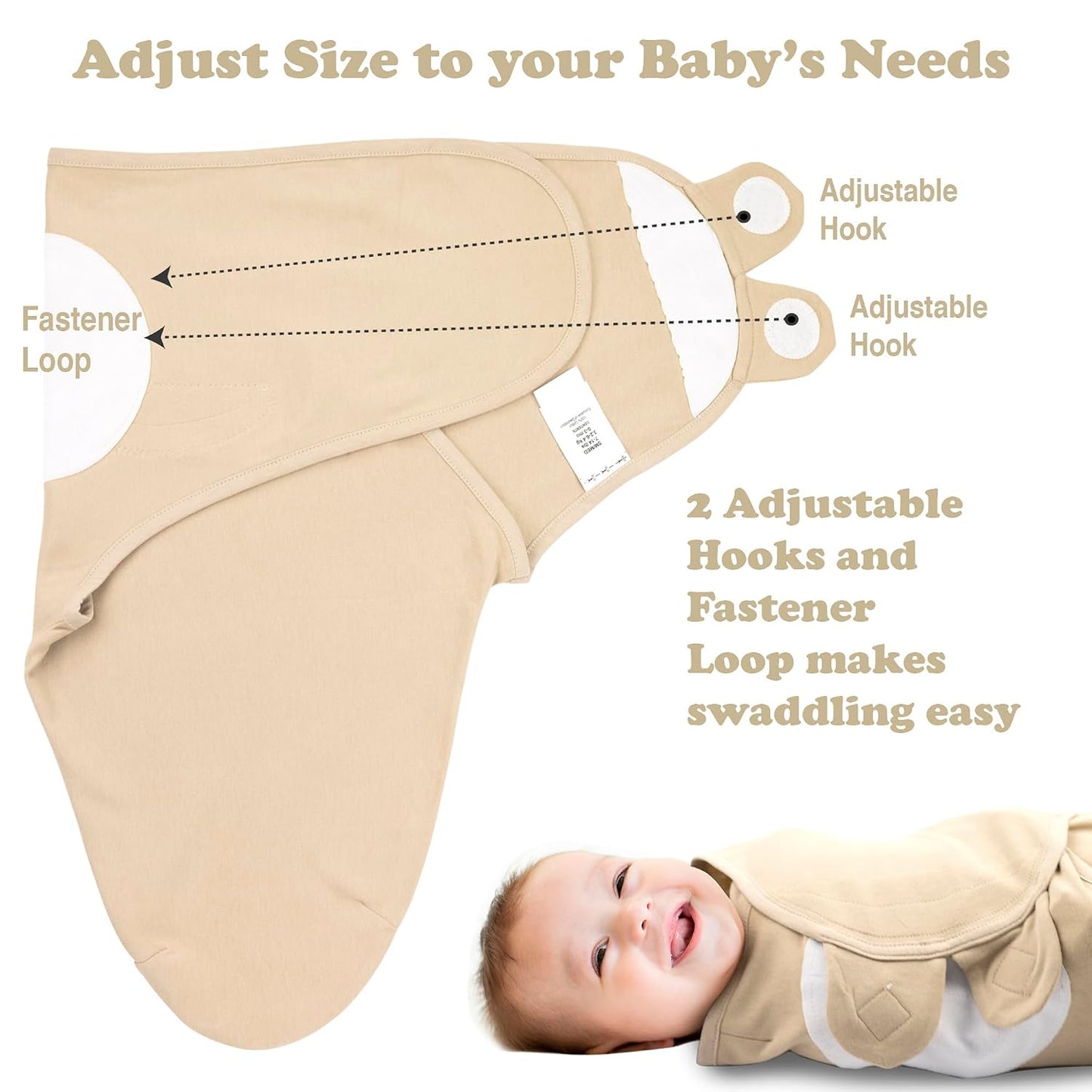 Bublo Baby Swaddles for Newborns – 3-Pack Infant Swaddles 0-3 Months – Adjustable Swaddle Sleep Sack – Soft Organic Cotton Baby Wrap for Safe & Cozy Sleep (Solid Grey)