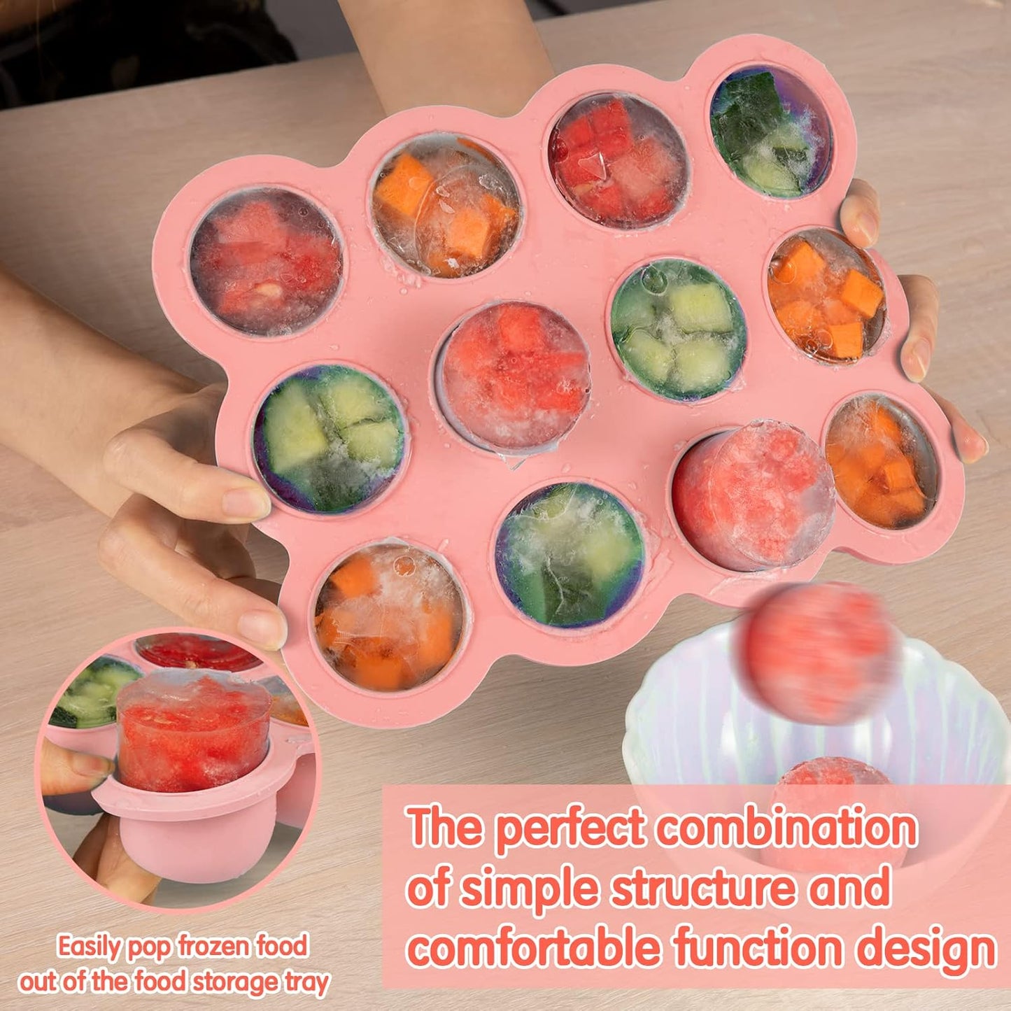 Baby Food Storage Container - 12 x 1.5oz Silicone Baby Food Freezer Tray with Silicone Lid, Perfect for Homemade Purees, Vegetables & Fruits - Gossamer Pink