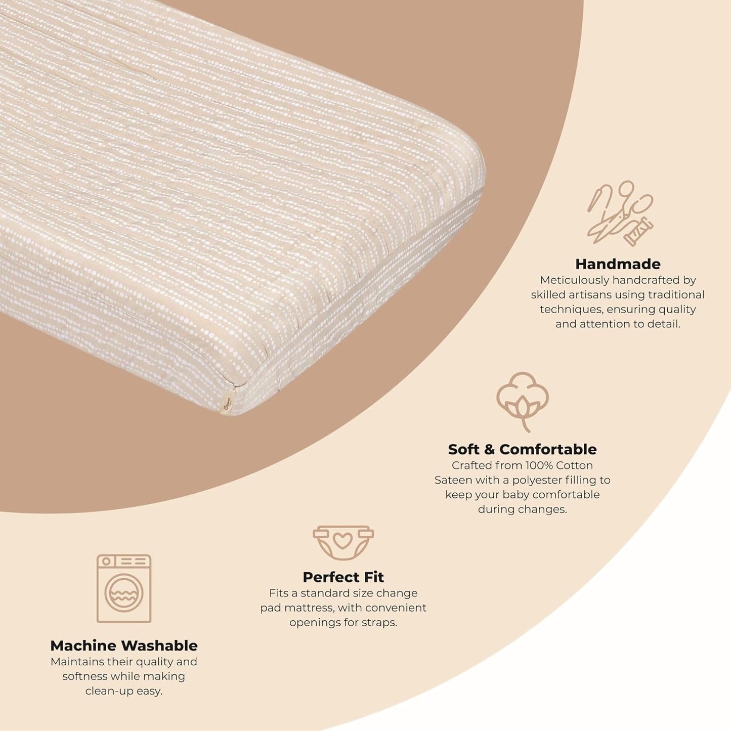 Crane Baby Changing Pad Cover, 100% Cotton Sateen Exterior Change Pad Cover, Neutral Dot, 16" x 32", Fitted Changing Pad Covers, Changing Table Pad Cover for Nursery, Baby Registry or Shower Gift