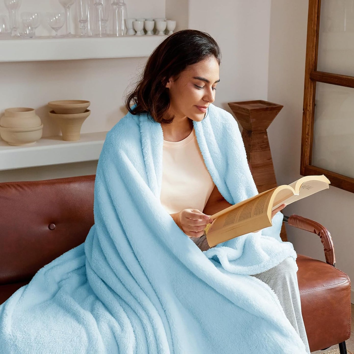 Exclusivo Mezcla Twin Size Flannel Fleece Blanket, Super Soft Velvet Plush Bed Blanket, Fuzzy Cozy and Warm for All Seasons, 60x80 Inches, Light Blue