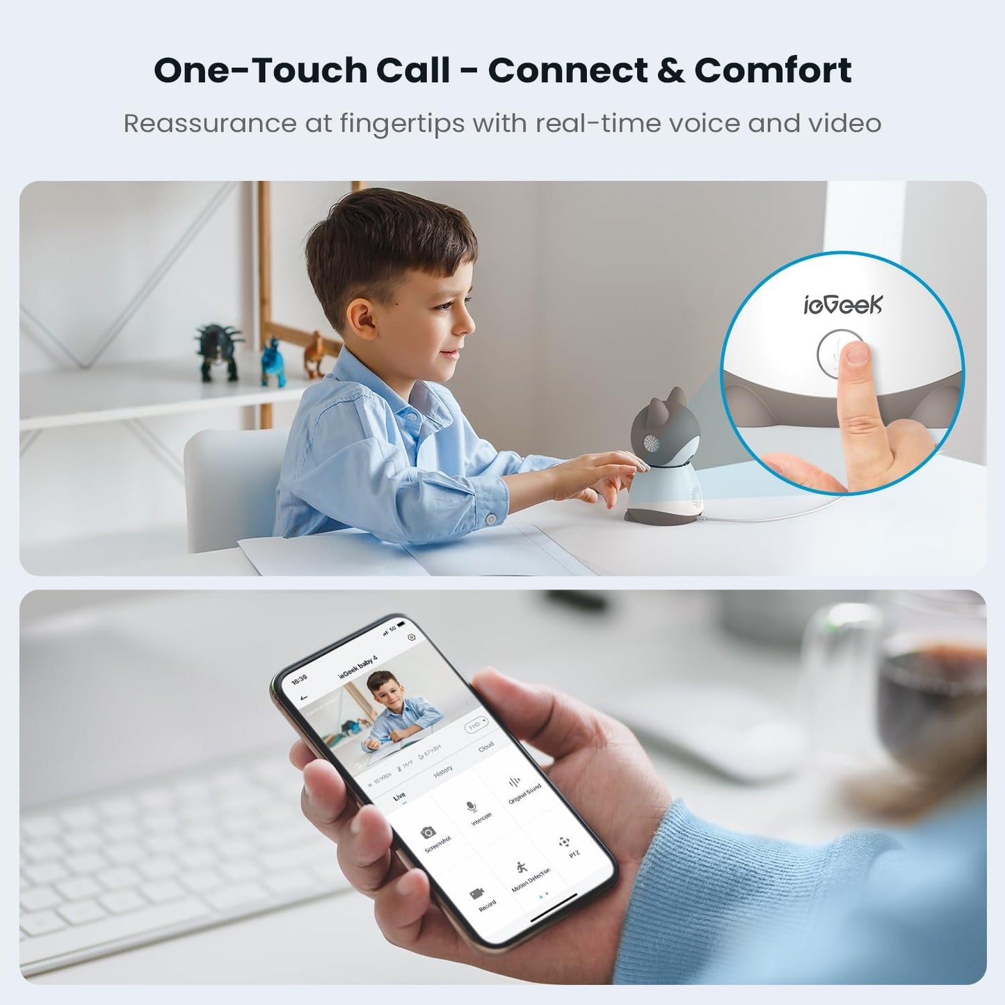 ieGeek Baby Monitor with 2K Camera and Audio - Video Monitor with 5" Screen - Night Vision, Two-Way Talk, Cry & Motion Detection, Temper& Humidity Sensor, PTZ, Remote Control via Screen and Free APP