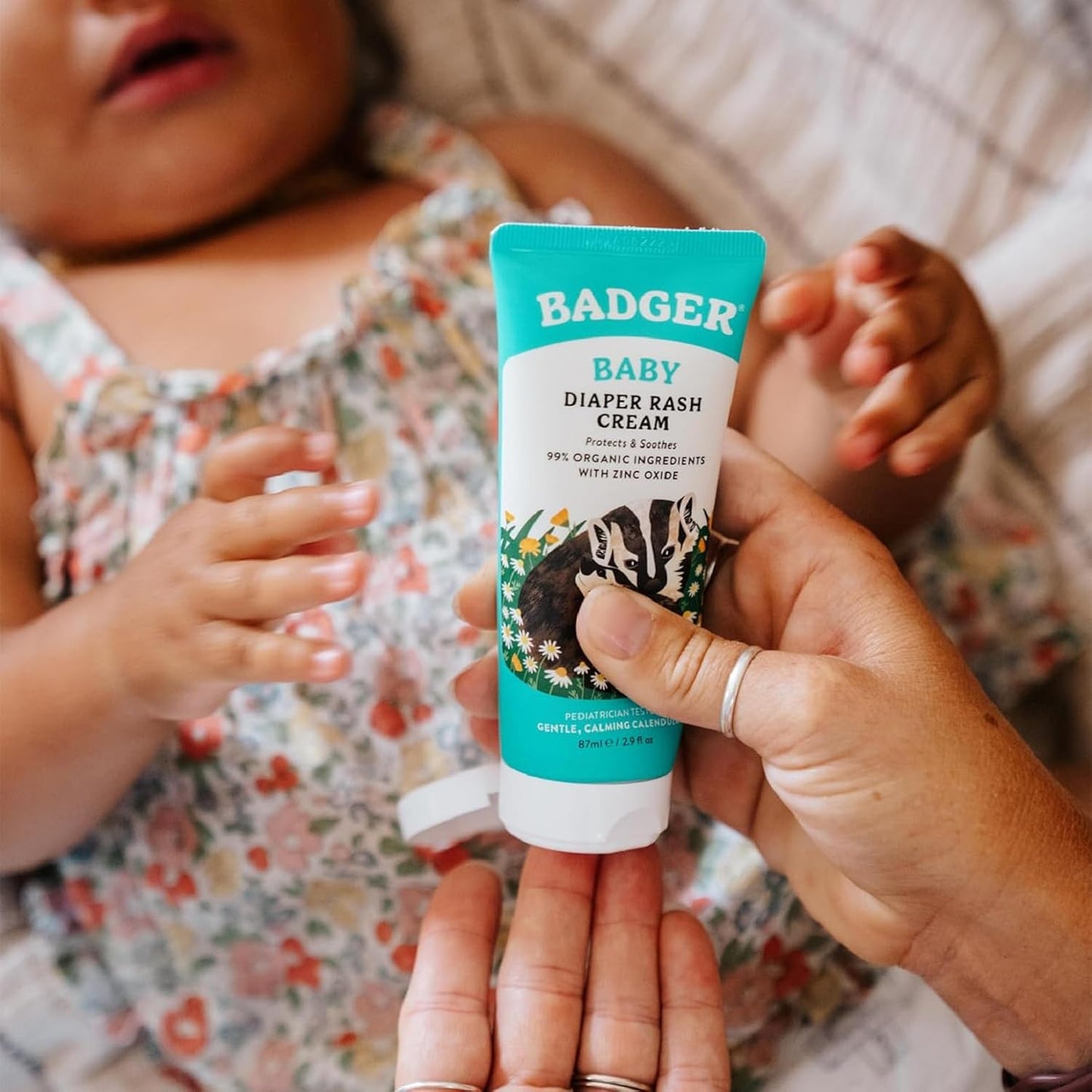 Badger Diaper Cream, 99% Organic Diaper Rash Cream for Baby, Zinc Oxide Ointment w/Soothing Calendula Cream for Sensitive Baby Skin, 2.9 fl oz, 2-Pack