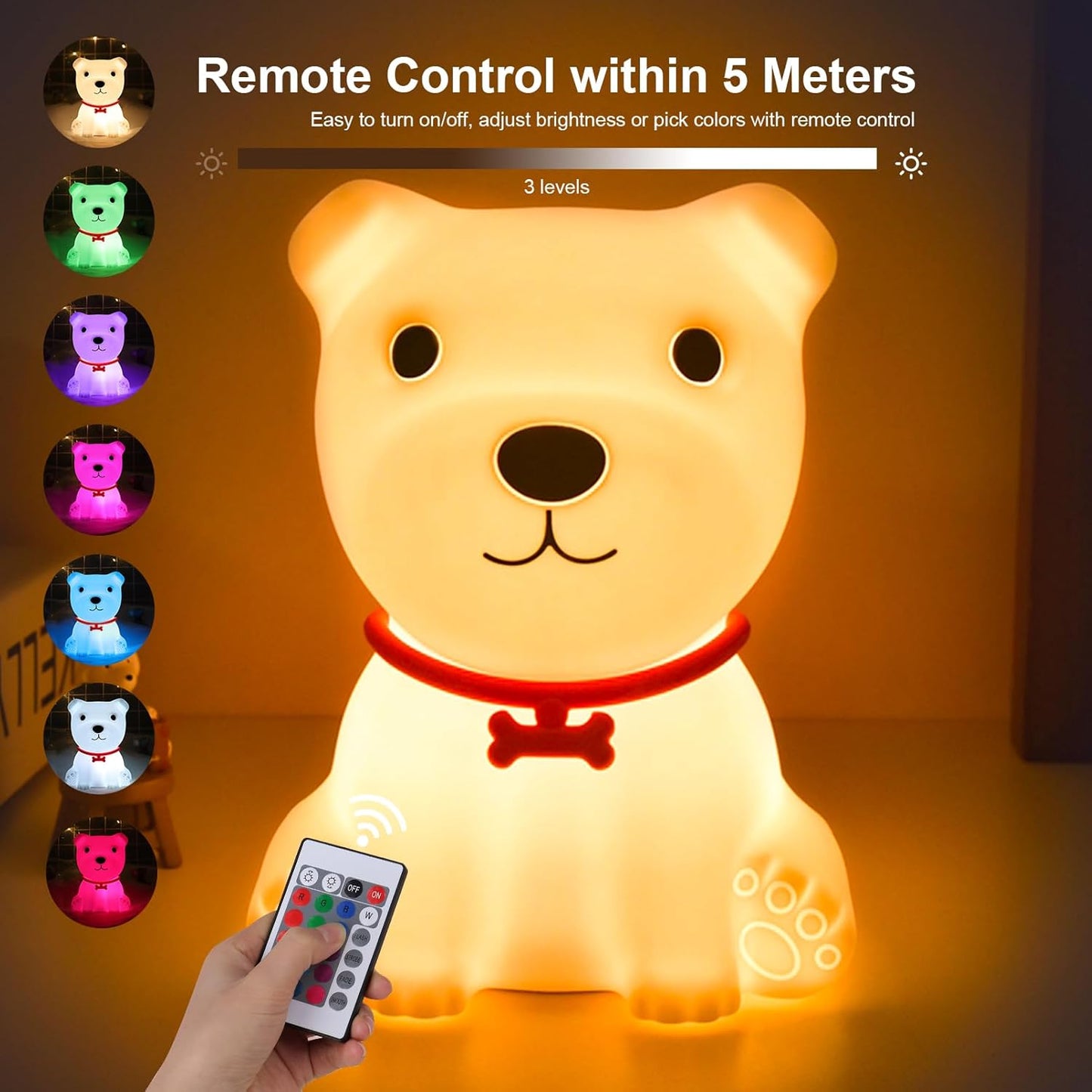 Tremdwoto Dog Night Light for Kids,Cute Colorful Night Light with Remote Baby Girl Squishy Night Light Lamp Puppy Light Dimmable Nursery Lamp Nightlight Gift for Boys and Girls Kawaii Bedroom Decor