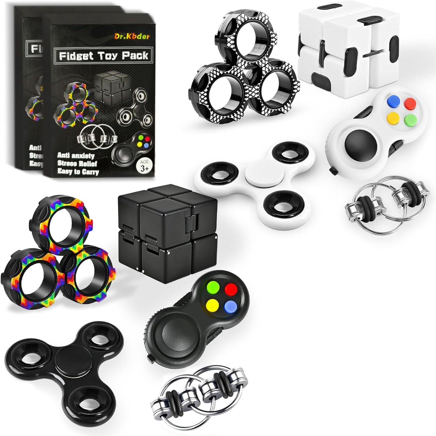 Fidget Toys Adults Set, Easter Basket Stuffers Gift for Kids Teen Cool Gadget Sensory Pack with Figette Spinner Cube ADHD Anxiety Relief Stress Magnetic Ring Office Desk Manget Toy for Boys…
