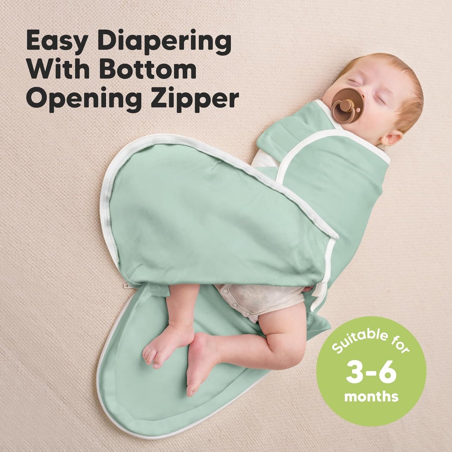 Baby Swaddle Sleep Sacks with Zipper - 3-Pack Swaddles for Newborns 3-6 Months, Infant, Baby Girls, Boys, Soft & Durable Newborn Sleep Sack, Easy Diaper Change Swaddling Blanket (Sage, L)
