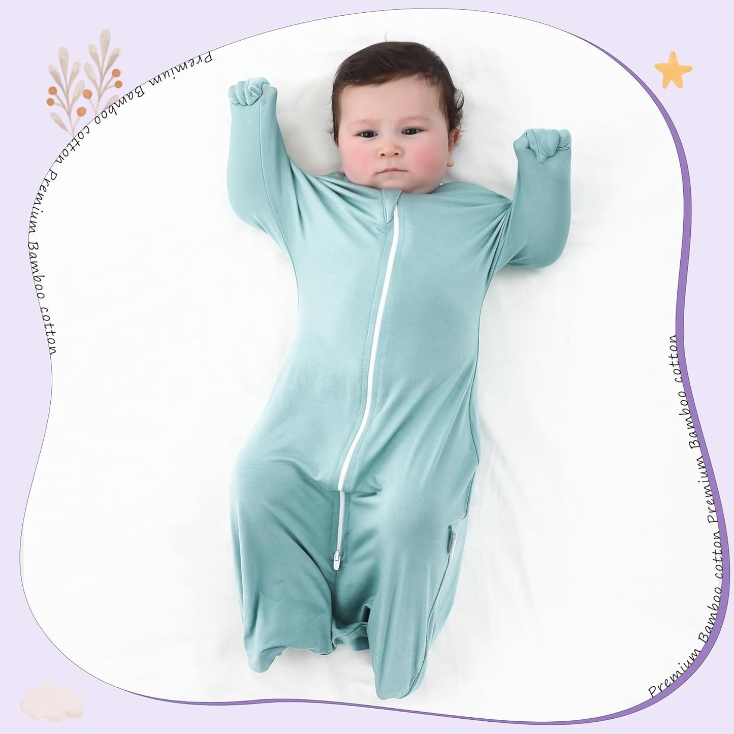 PuppyPaws Baby Sleep Sack, Transition Swaddle, Sleep Sack 6-9 Months, Wearable Blanket Baby with 2-Way Zipper, Swaddles for Newborns Summer, 95% Rayon derived from Bamboo, 5% Spandex