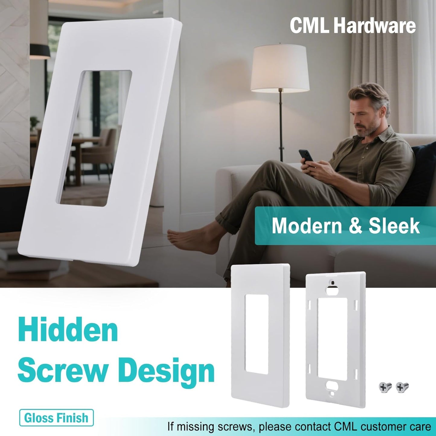 CML Screwless Wall Plates, 120 Pack Decorator Light Switch Covers, 1-Gang Decor Outlet Switch Plate, Standard Size 2.91”x4.68”, Impact Resistant, UL Listed, White