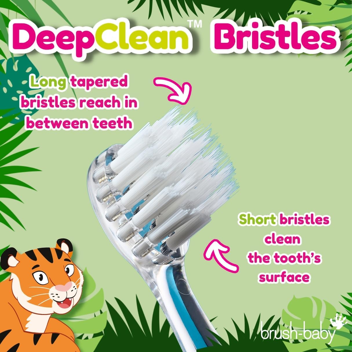 brush-baby WildOnes™ Rechargeable Kids Electric Toothbrush – Toby Tiger | Flashing Lights, 2-Min Timer, Waterproof, 3 Brush Heads | Toddler & Child Toothbrush Ages 0-10 | Soft Bristles