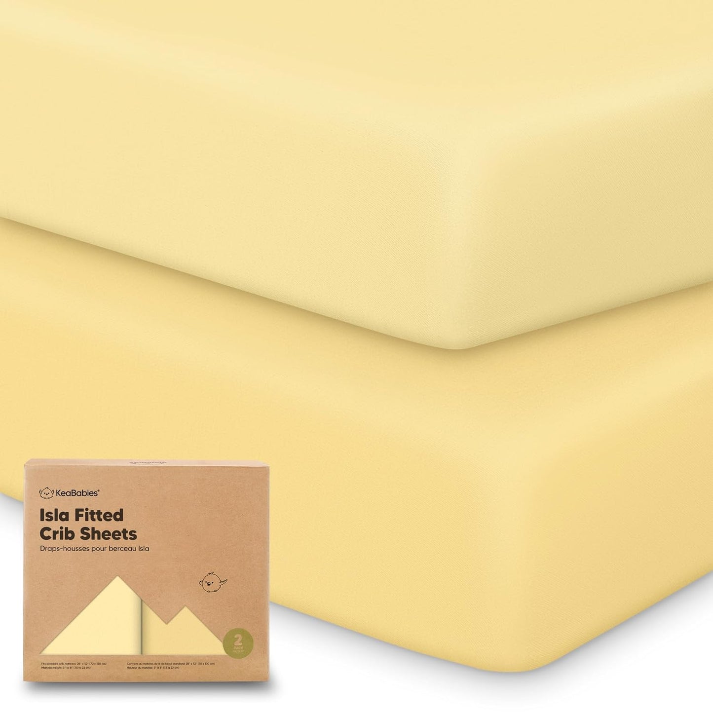 KeaBabies 2-Pack Baby Crib Sheets for Boys, Girls - 52x28 Viscose Derived from Bamboo Toddler Bed Sheets Neutral, Fitted Crib Mattress Cover for Standard Baby Bedding, Soft & Cozy (Sunshine)