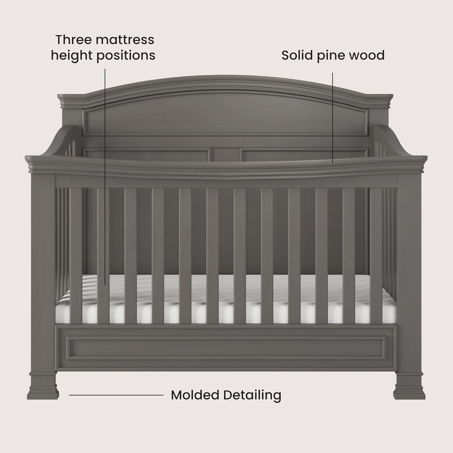 Child Craft Legacy Westgate 4-in-1 Convertible Crib, Baby Crib Converts to Day Bed, Toddler Bed and Full Size Bed, 3 Adjustable Mattress Positions, Baby Safe Finish, Fully Assembled (Chelsea Gray)