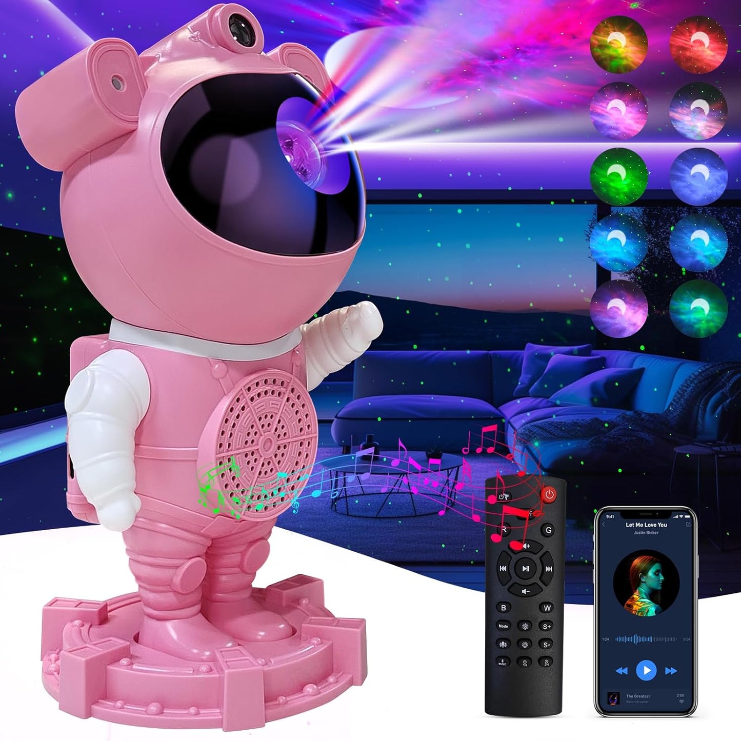 Astronaut Galaxy Projector Starry Projector, Bluetooth Music- White Noise for Sleep-Star Moon Nebula Night Light for Bedroom,360° Adjustable Galaxy with Remote,Timer,Star Light Projector