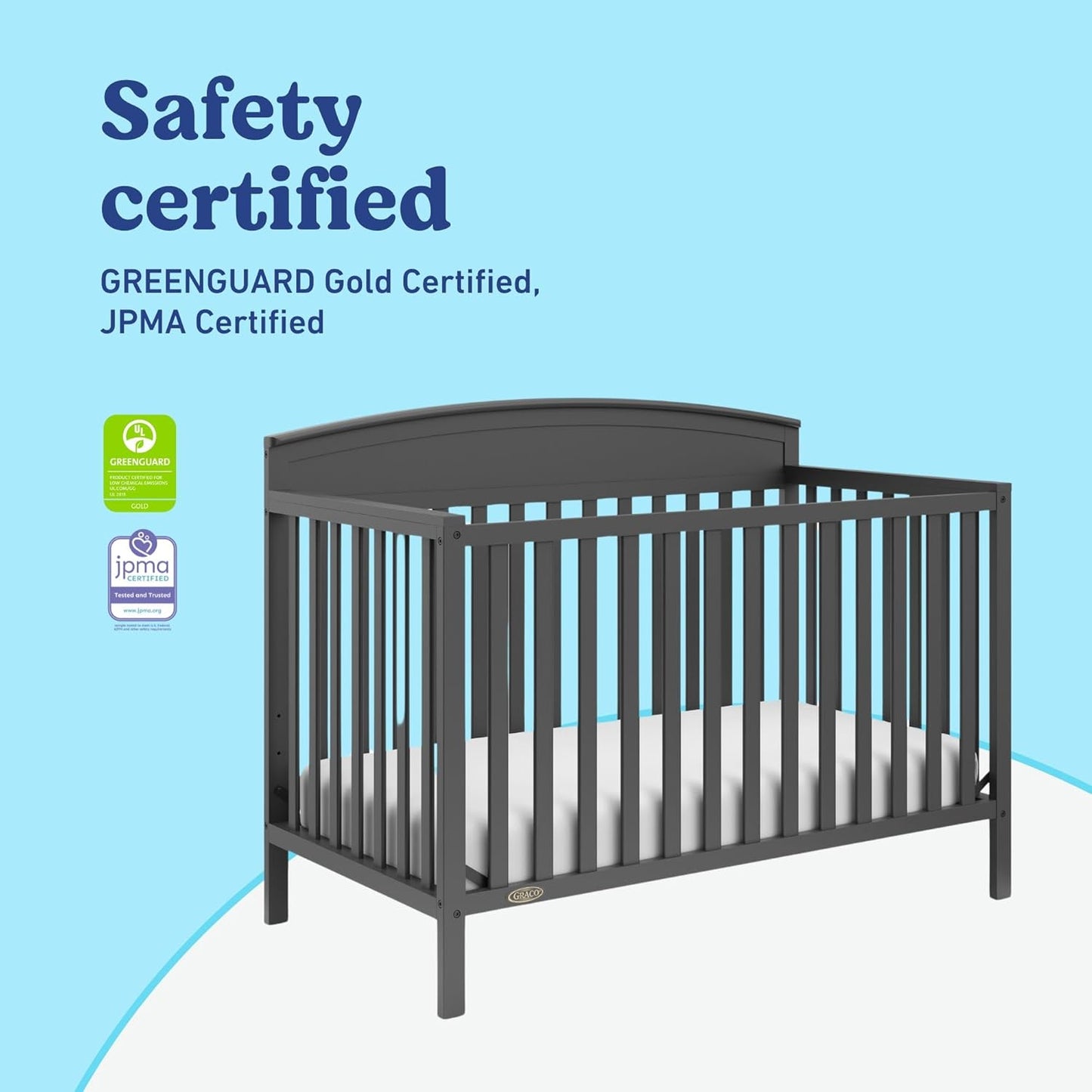 Graco Benton 5-in-1 Convertible Crib (Gray) – GREENGUARD Gold Certified, Converts from Baby Crib to Toddler Bed, Daybed and Full-Size Bed, Fits Standard Full-Size Crib Mattress
