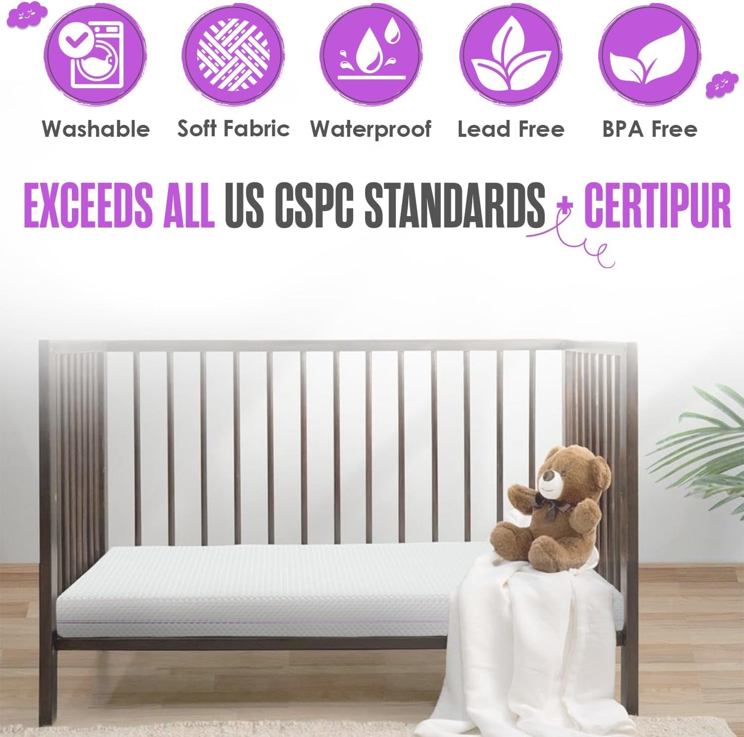 Sleepah 5.5” Crib & Toddler Bed Mattress Dual Sided Cooling Memory Foam – Waterproof Washable Breathable Soft Cotton Fabric – CertiPUR Firm Baby Mattresses - for Baby & Toddlers (Pink)