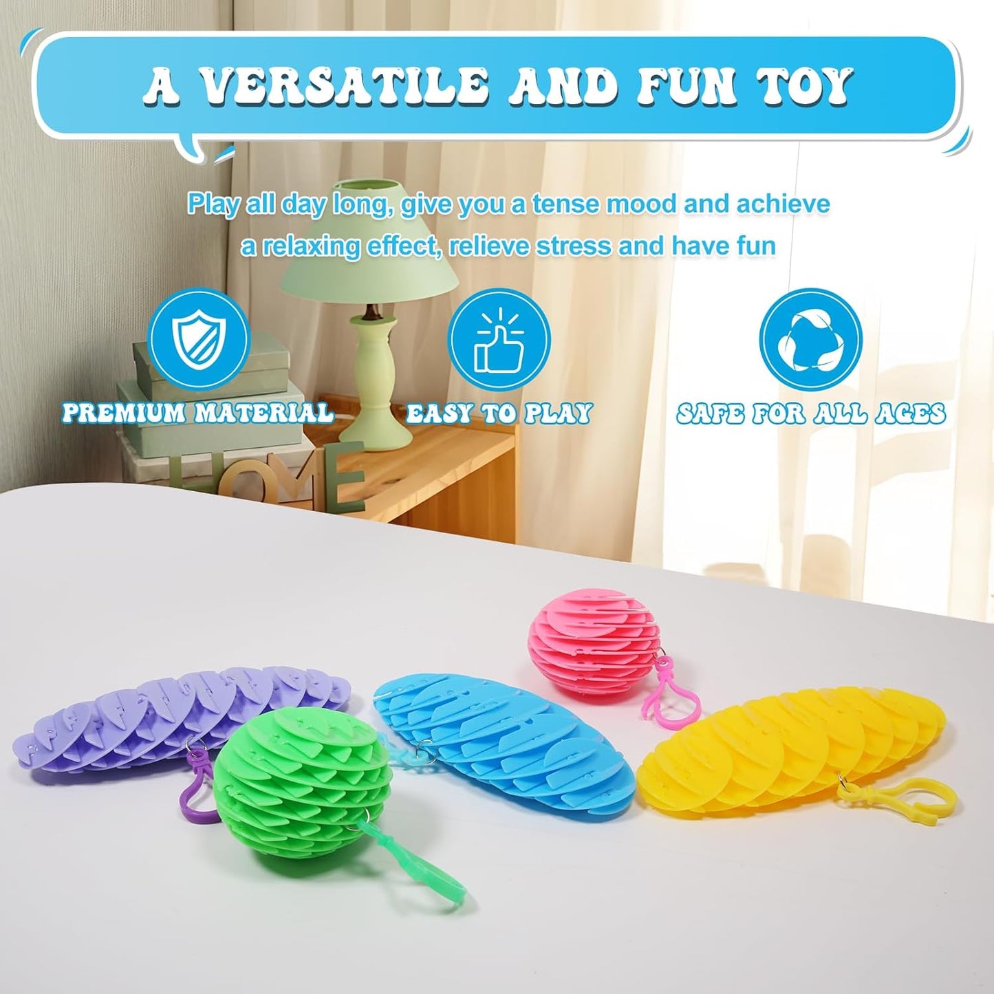 Hanging Decoration Style Elastic Worm Fidget Toy, Stretch and Squeeze Fidget Worm Sensory Toys for Kids,Gifts Stress and Anxiety Relief Calming Fidgets Desk Toys for Adults,Exercise Wrist (Blue)