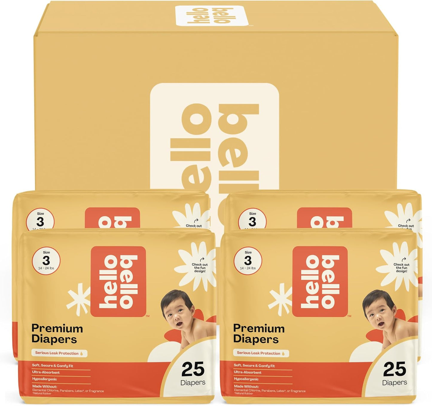 Hello Bello Premium Diapers, Size 3 (14-24 lbs) Surprise Pack for Girls - 100 Count, Hypoallergenic with Soft, Cloth-Like Feel - Assorted Girl & Gender Neutral Patterns