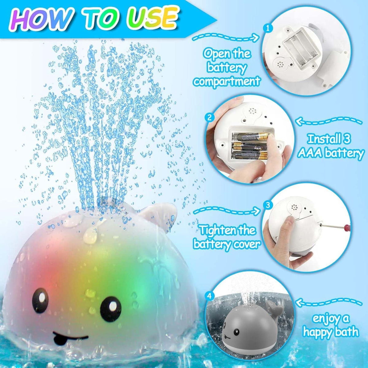 ZHENDUO Baby Bath Toys, Light Up Bath Toys, Sprinkler Bathtub Toys for Toddlers Infant Kids Boys, Automatic Spray Water Bath Toy, Pool Bathroom Baby Toy