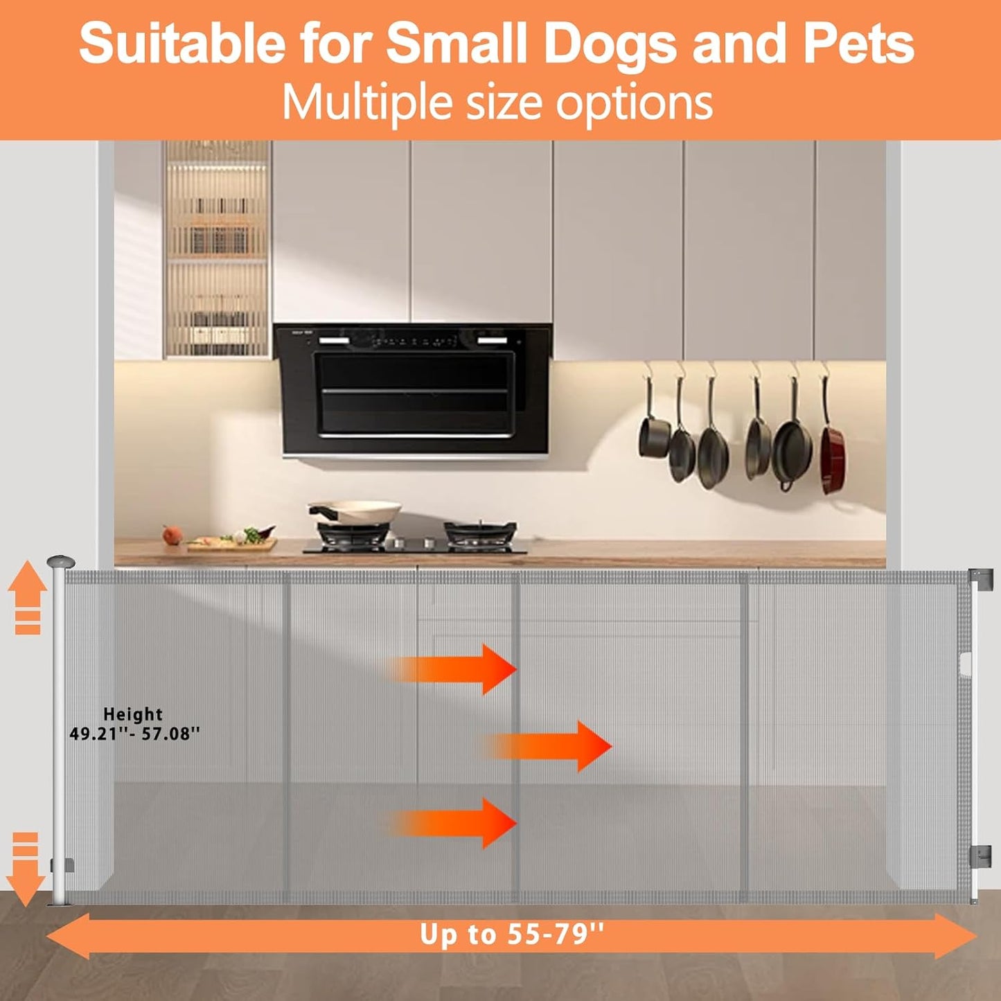 Extra Tall 57'' Reinforced Retractable Mesh Baby Gates with Reinforced Strips,Dog Gate Extends to 79" Wide,Prevents Bottom Drilling Through Baby and Pet,Retractable Pet Gate for Outdoor/Indoor