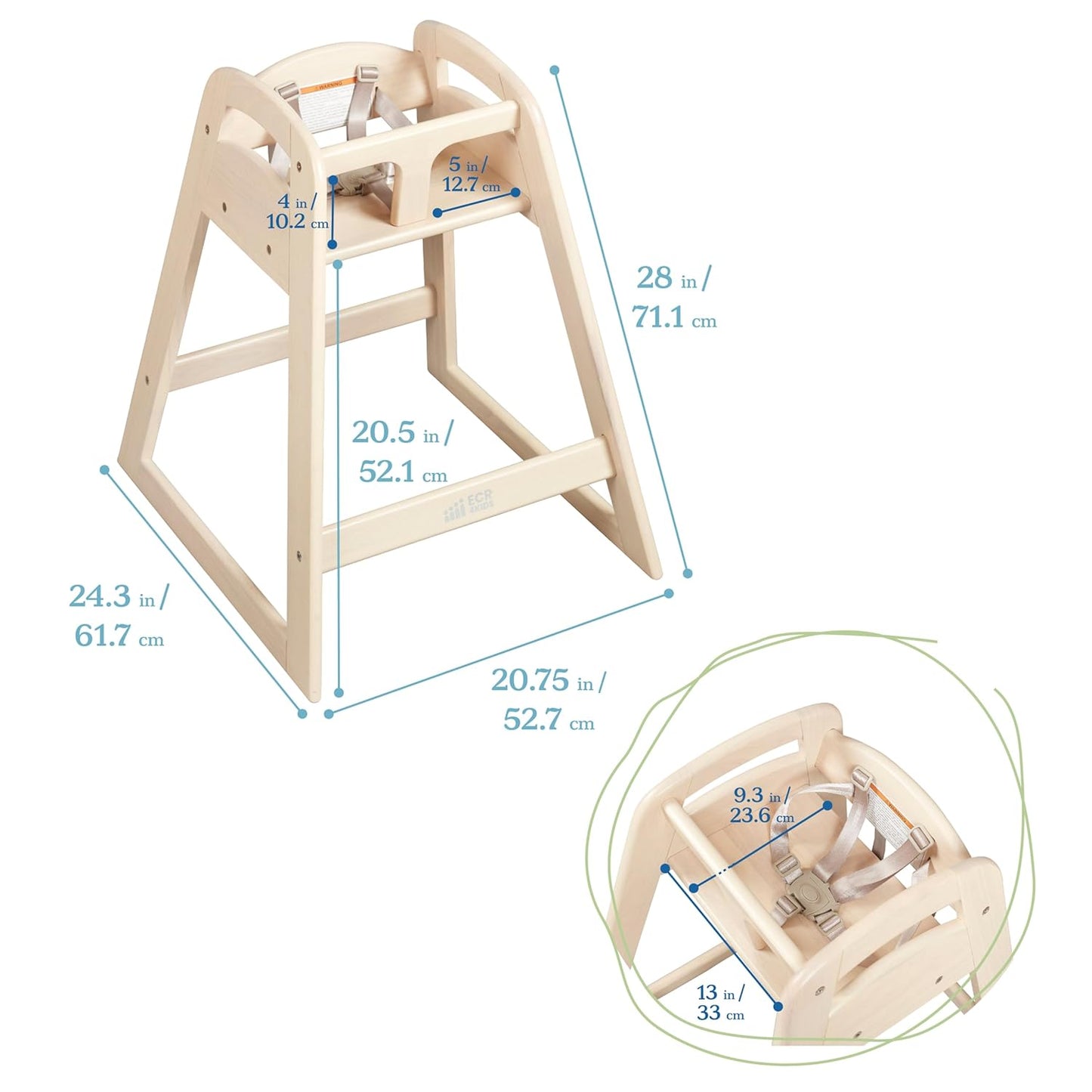 ECR4Kids ASATT High Chair, Toddler Chair, Antique White