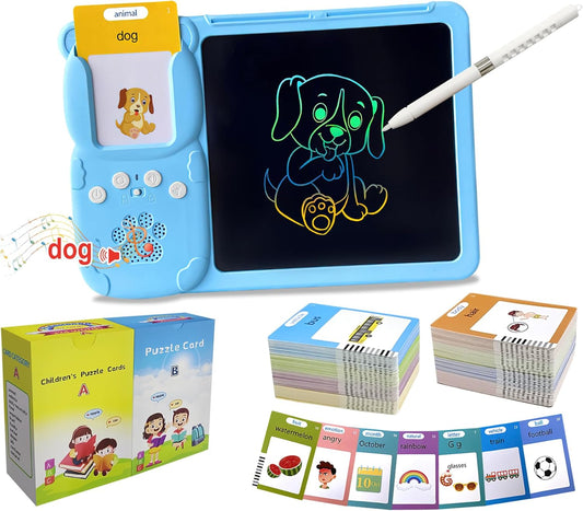 Rylai Toddler Toys Talking Flash Cards, Kindergarten Learning Resources 510 Sight Words with Drawing Tablet for Speaking Doodling, Sensory Toys for Kids with Autism, Boys Girls 2 3 4 5 6, Blue