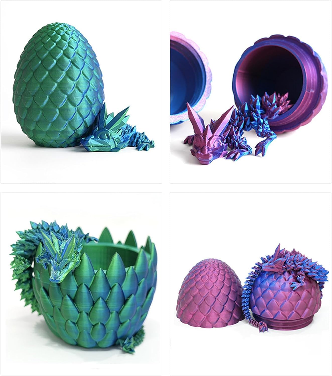 Surprise 3D Printed Dragon Egg Articulating Gemstone, 3D Printed Dragons, Relief Anxiety - Articulated Joints for Kids and Adults Home Office Decor Executive Desk Decor (Green)