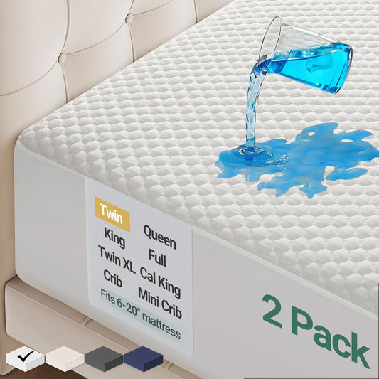 OhGeni 100% Waterproof Mattress Protector, Twin-2 Pack, Fitted Sheet with Stretchable Pockets, Deep Sleep Noiseless Soft. Breathable Cooling Hypoallergenic Material, Mattresses Cover for Bed