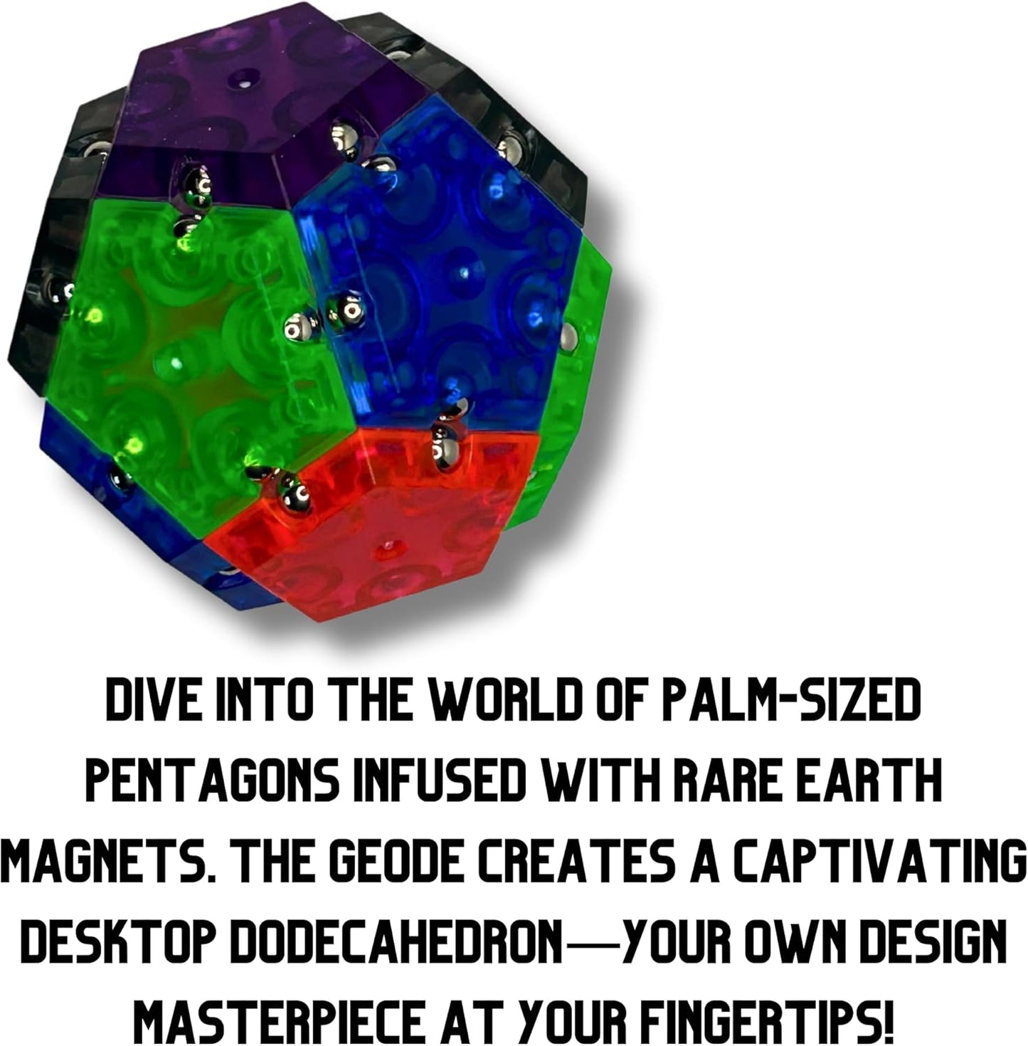 Four Brothers Geode Magnetic Fidget Sphere Set | Mesmerizing 12-Piece Pentagon Design in Red | Fun Desk Gadgets and Quiet ADHD Toys Idea!
