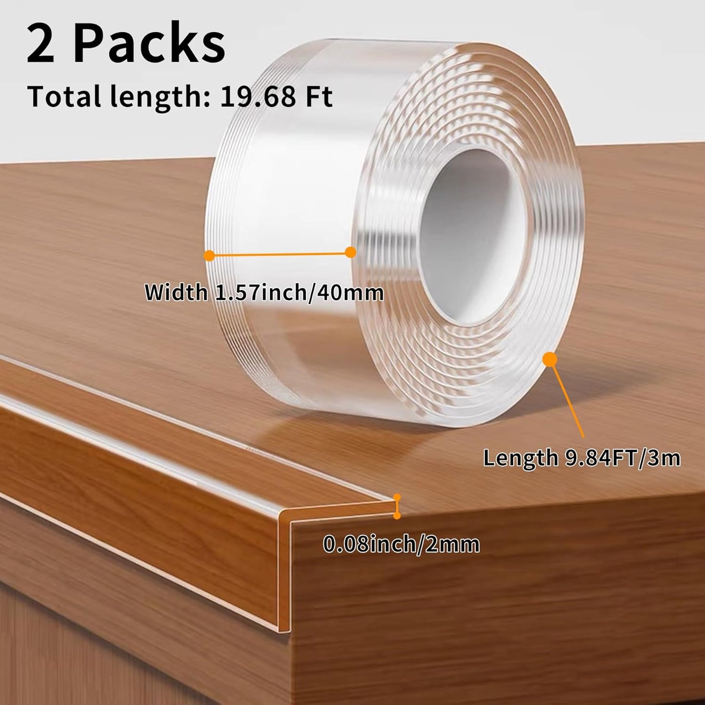2Pack Baby Proofing Edge Protector for Baby,1.57in x 9.84ft,Clear Edge Protector Strip Sharp Edge Wrap Cover Tape,Corner Bumpers for Furniture,Crib Rail Covers for Teething